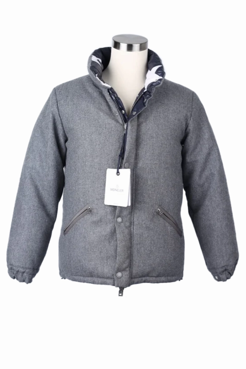 Reversible Wool/Poly Printed Down Puffer Jacket Multi Pocket Functionality Non Irritating Seams