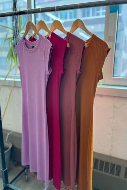 Earthy Hue Rib Short Sleeve Raglan Dress