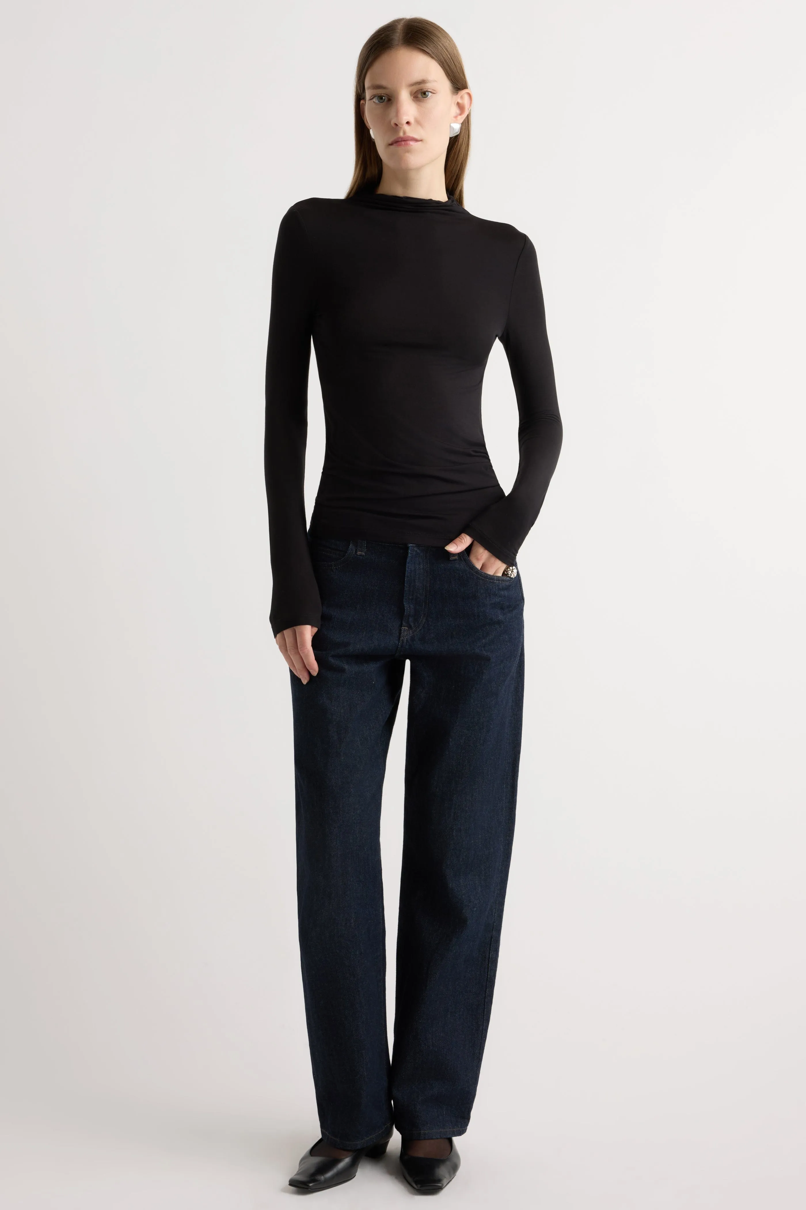 Ava Mock-Neck Long-Sleeve Tee Travel Comfort Style Essential Look