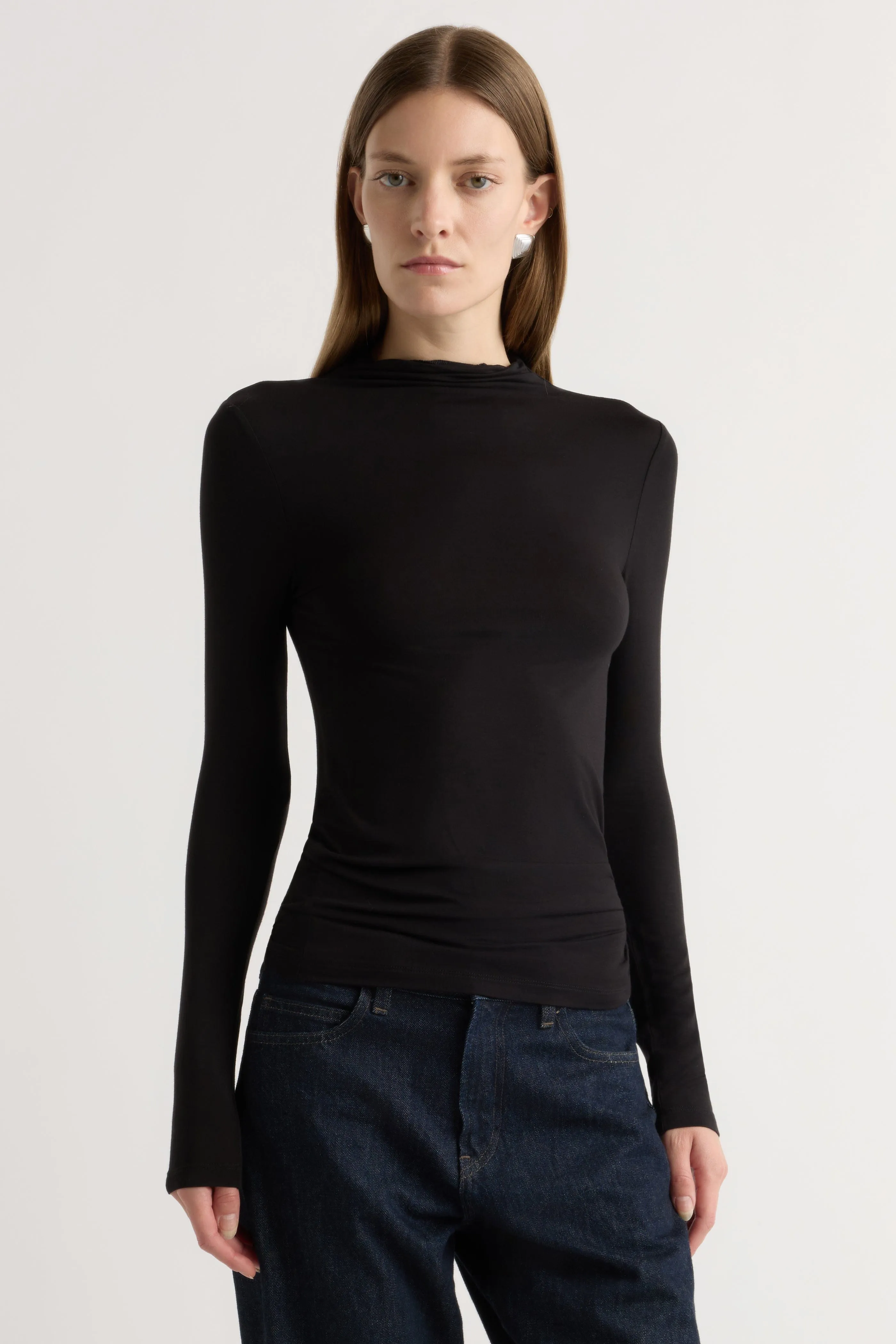 Tagless Neckline Ava Mock-Neck Long-Sleeve Tee