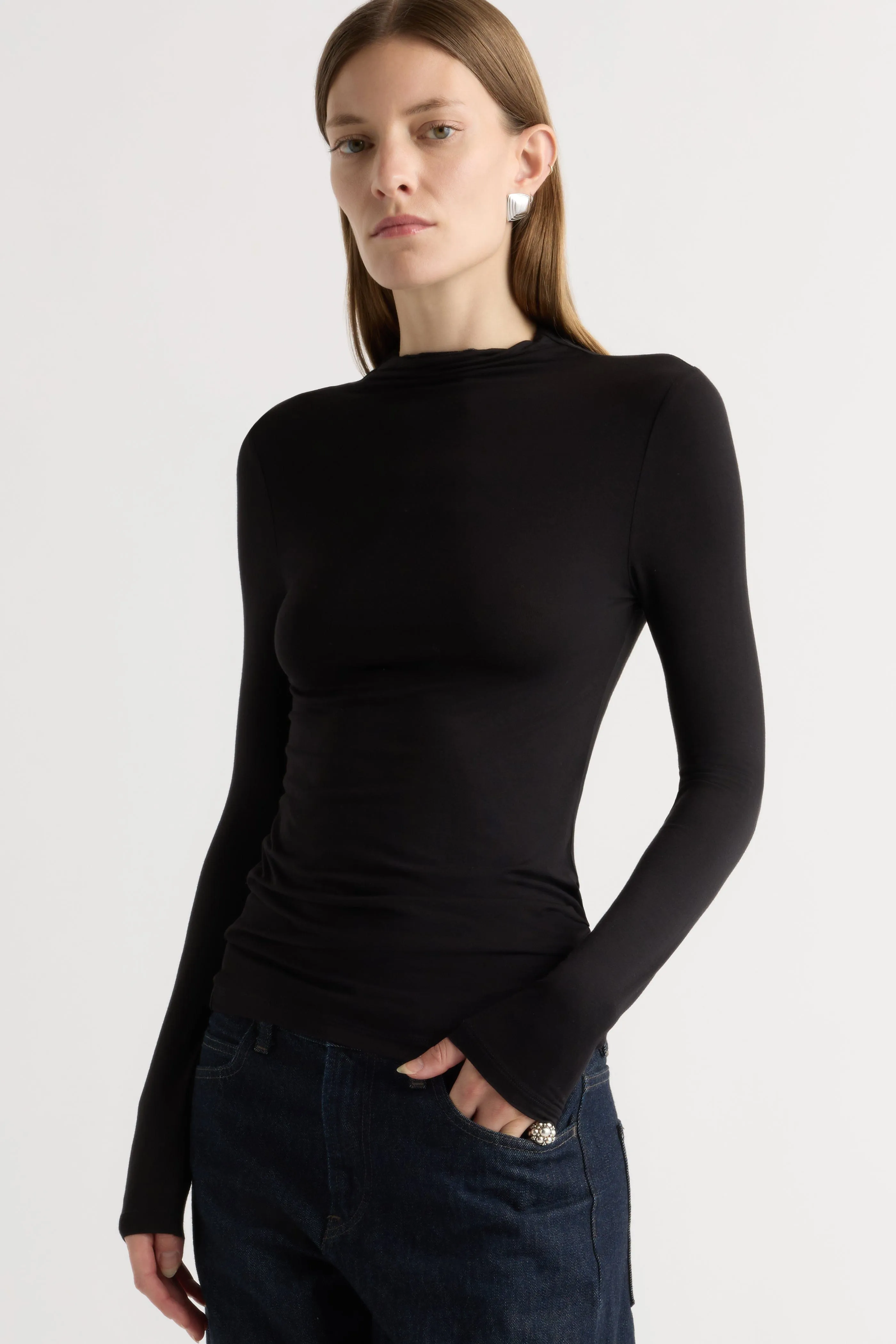 Everyday apparel Sporty and Stylish Ava Mock-Neck Long-Sleeve Tee