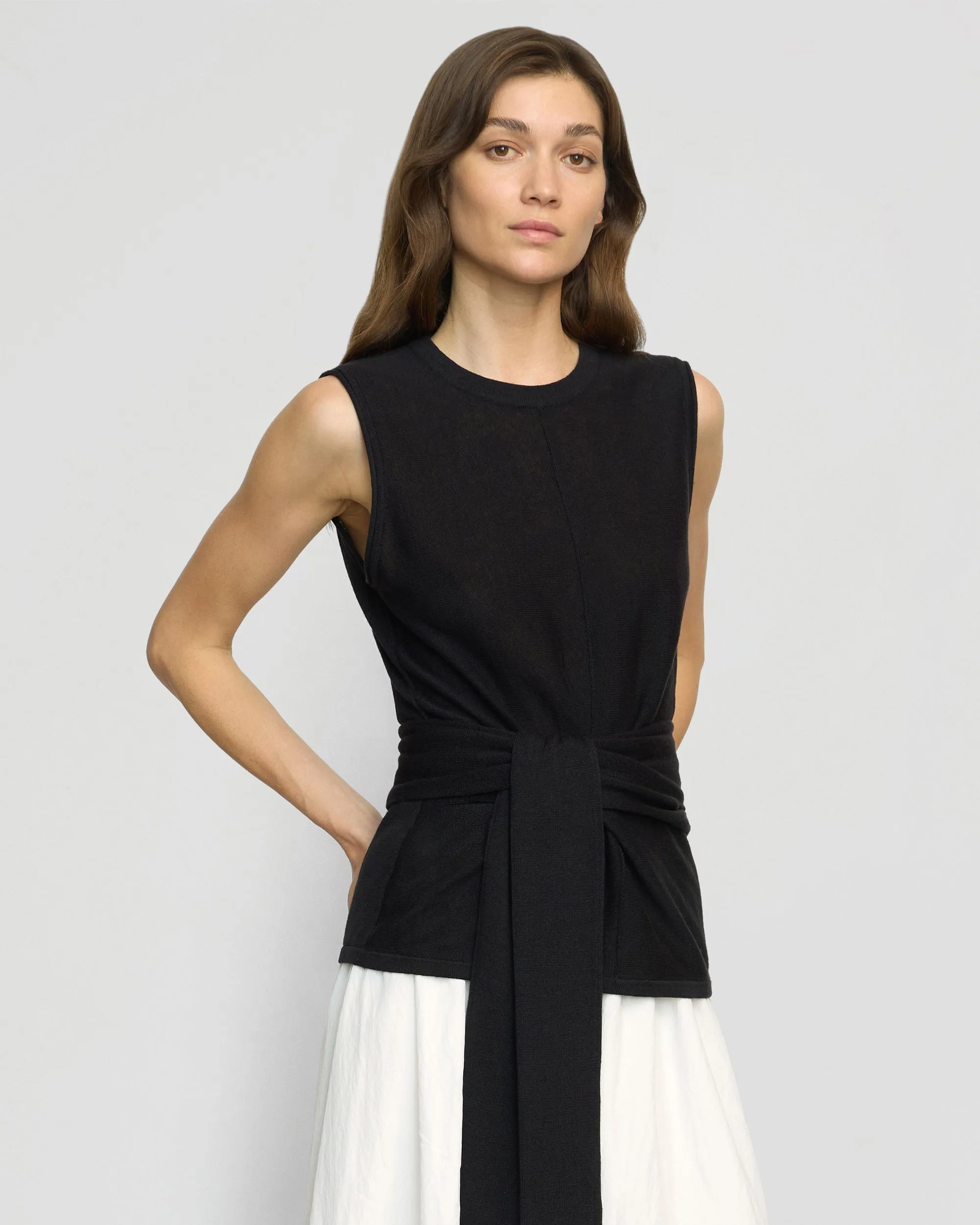 Rois Tie-Front Linen-Cotton Top Layered Look