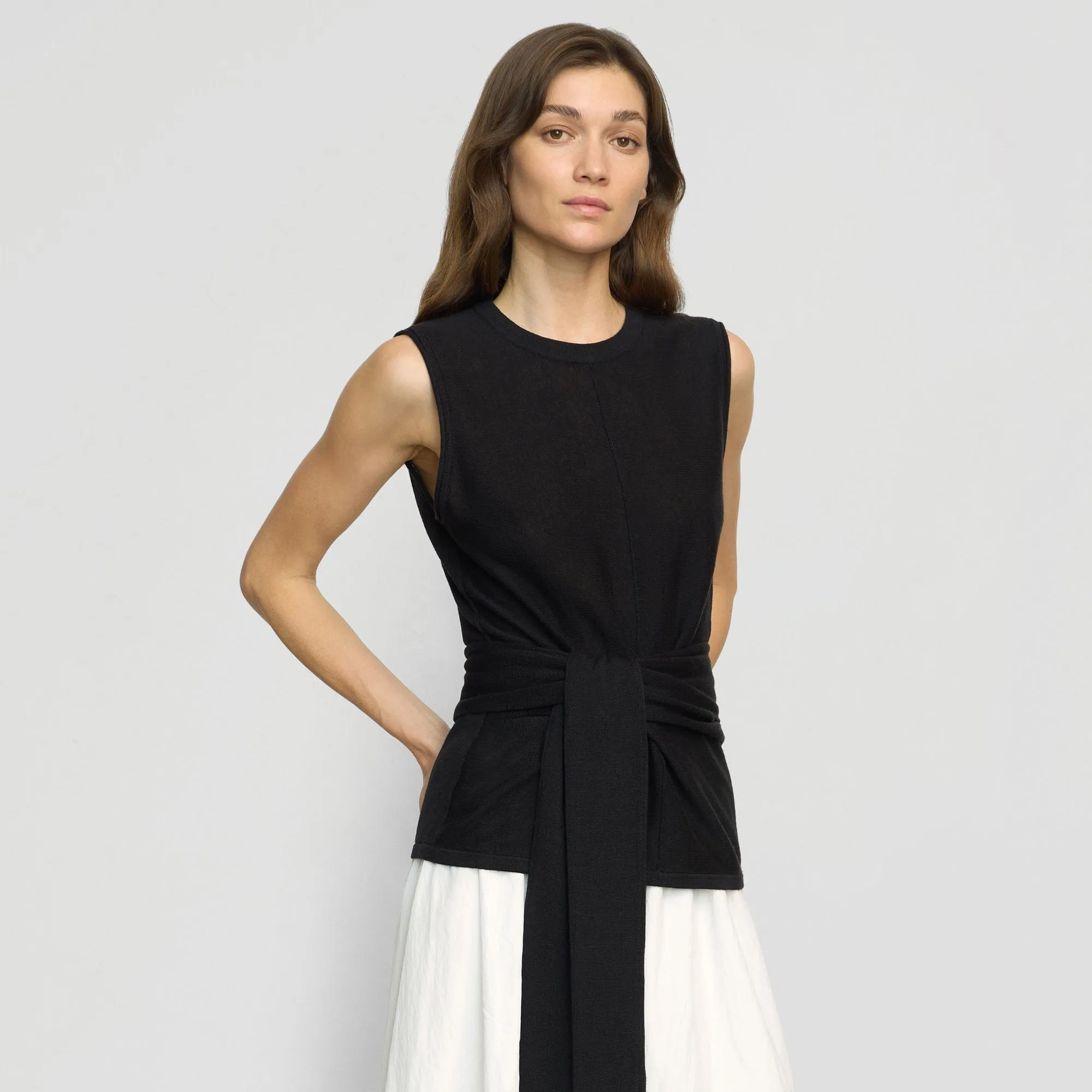 Casual Knit Wear Rois Tie-Front Linen-Cotton Top