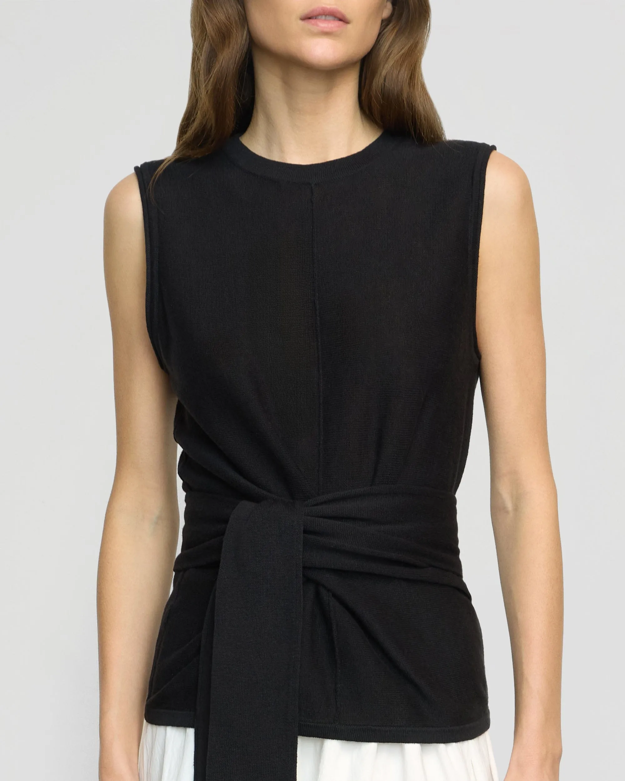 Cozy Texture Comfy Waistband Rois Tie-Front Linen-Cotton Top