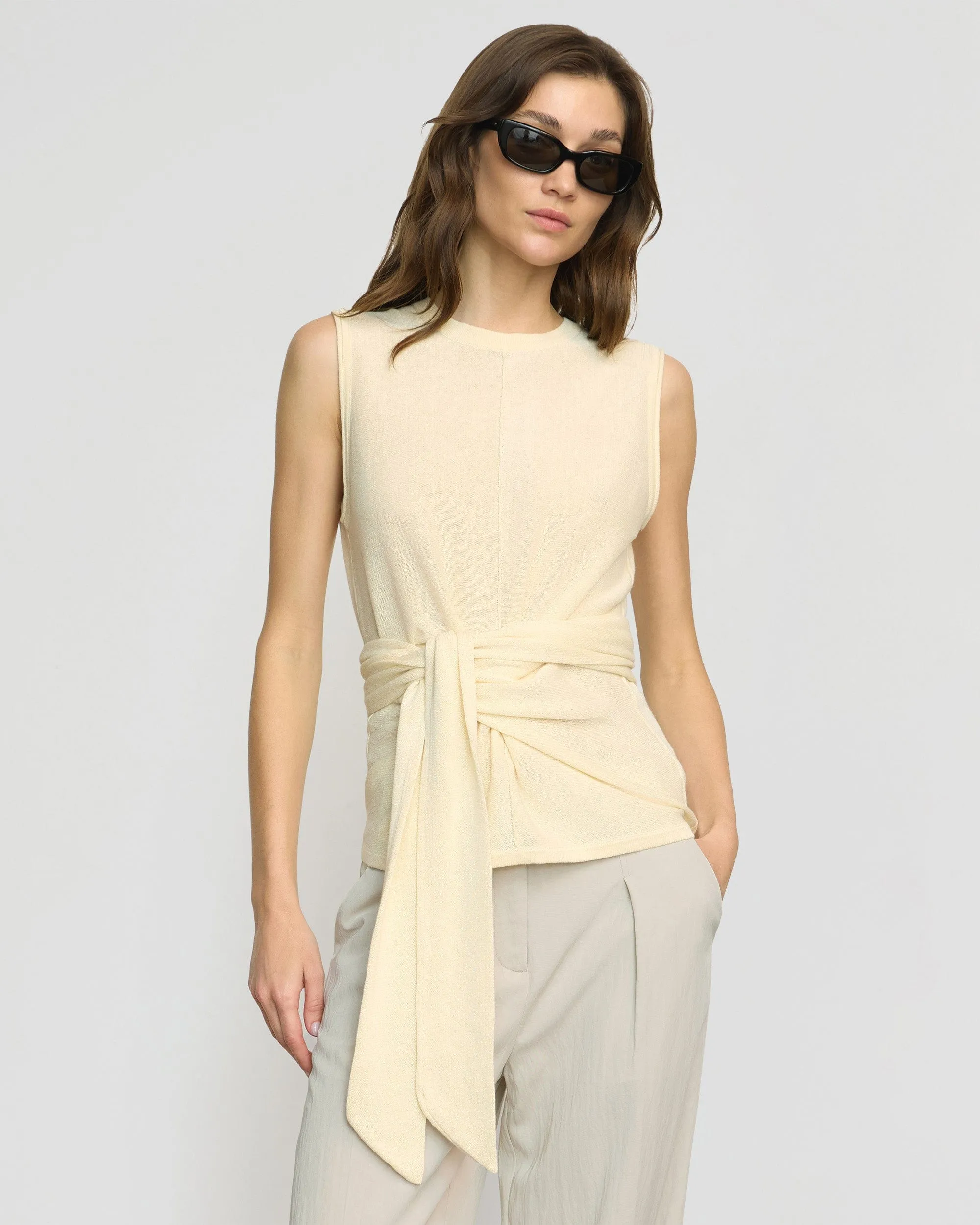 Eco Conscious Packaging Rois Tie-Front Linen-Cotton Top