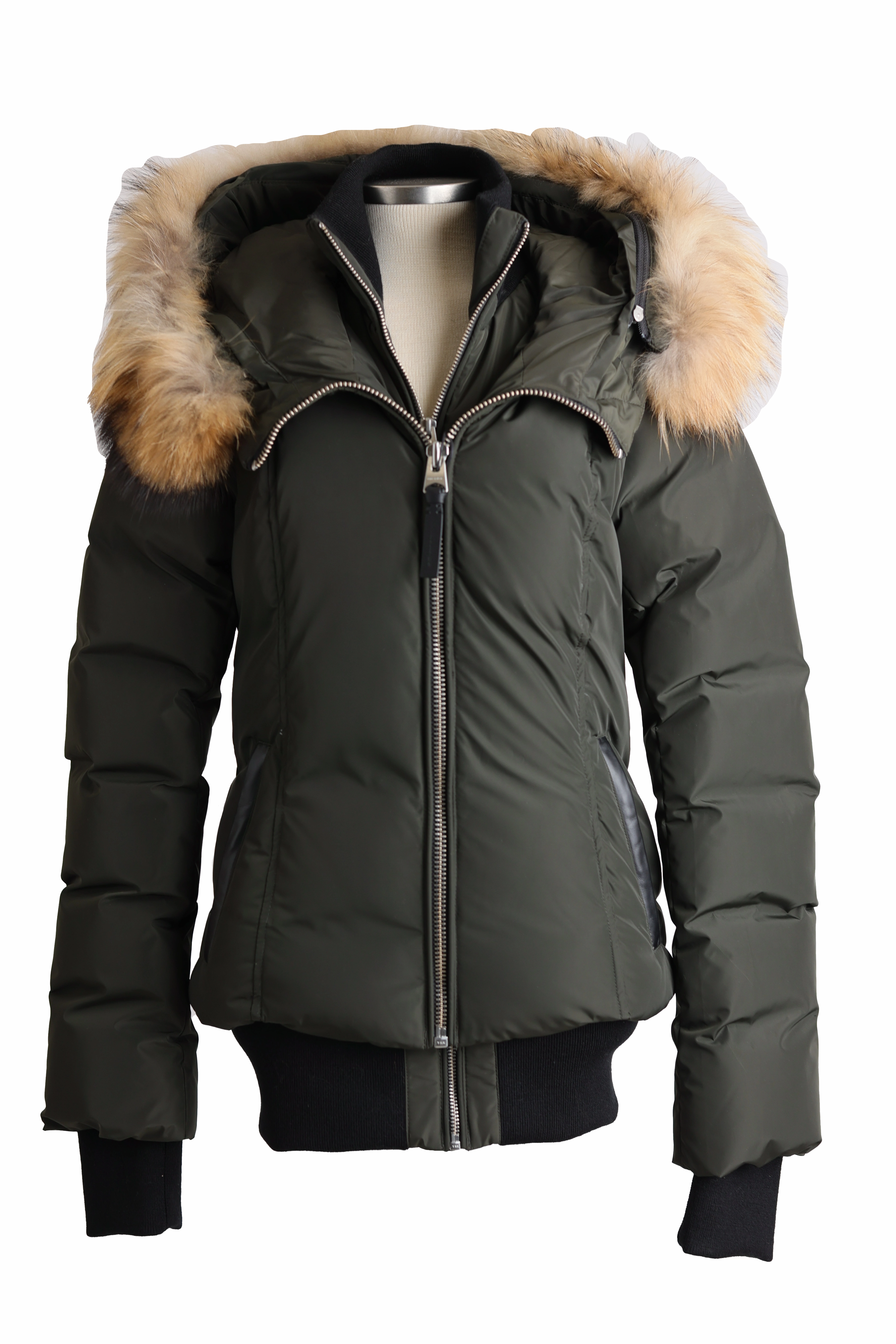 Easy Wear Moisture Wicking Finish Romane Down Bomber Jacket W/ Fur Hood