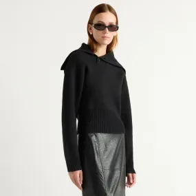 Elijah Foldover Button-Collar Sweater Effortless Layering sporty wear