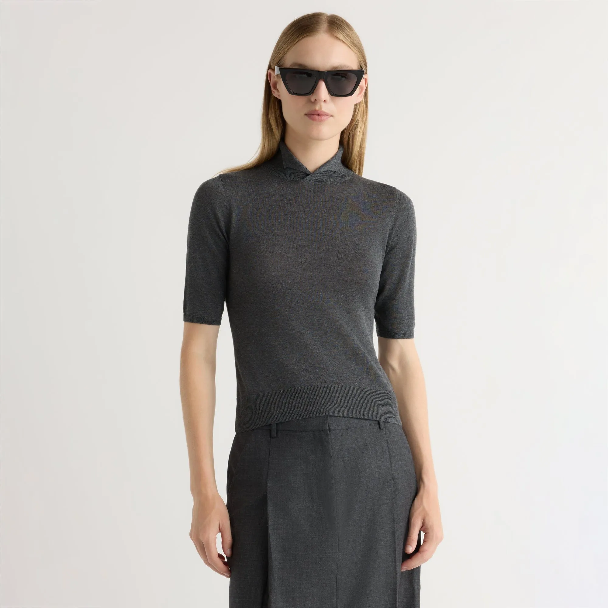 Warm Touch Gia Cotton-Silk Turtleneck Knit Top