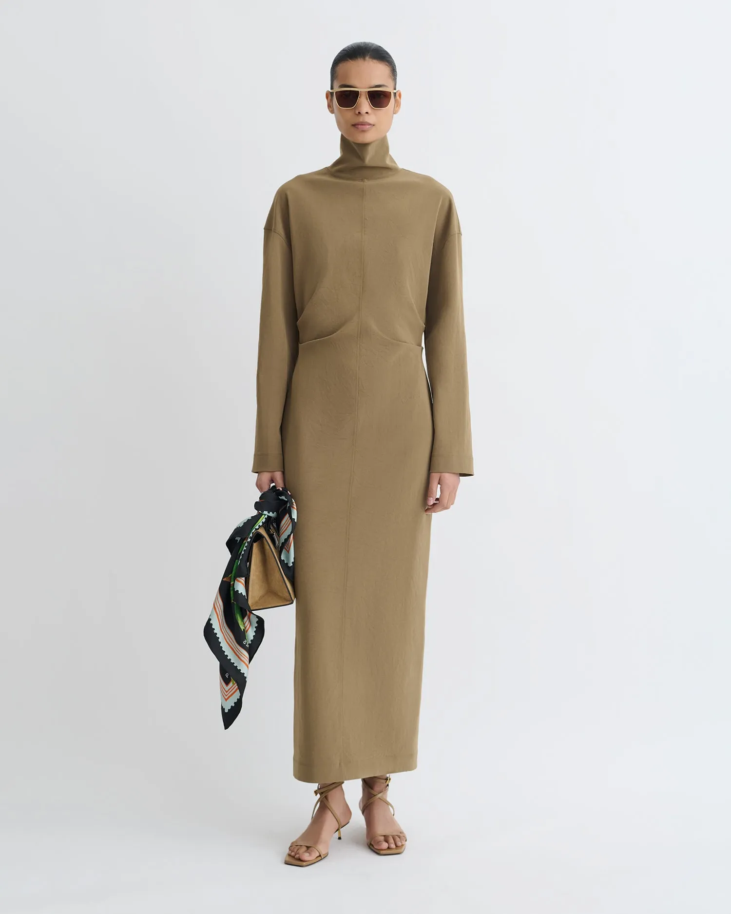 Jasmon - Draped Paper Jersey Turtleneck Dress - Brown Pure Lines