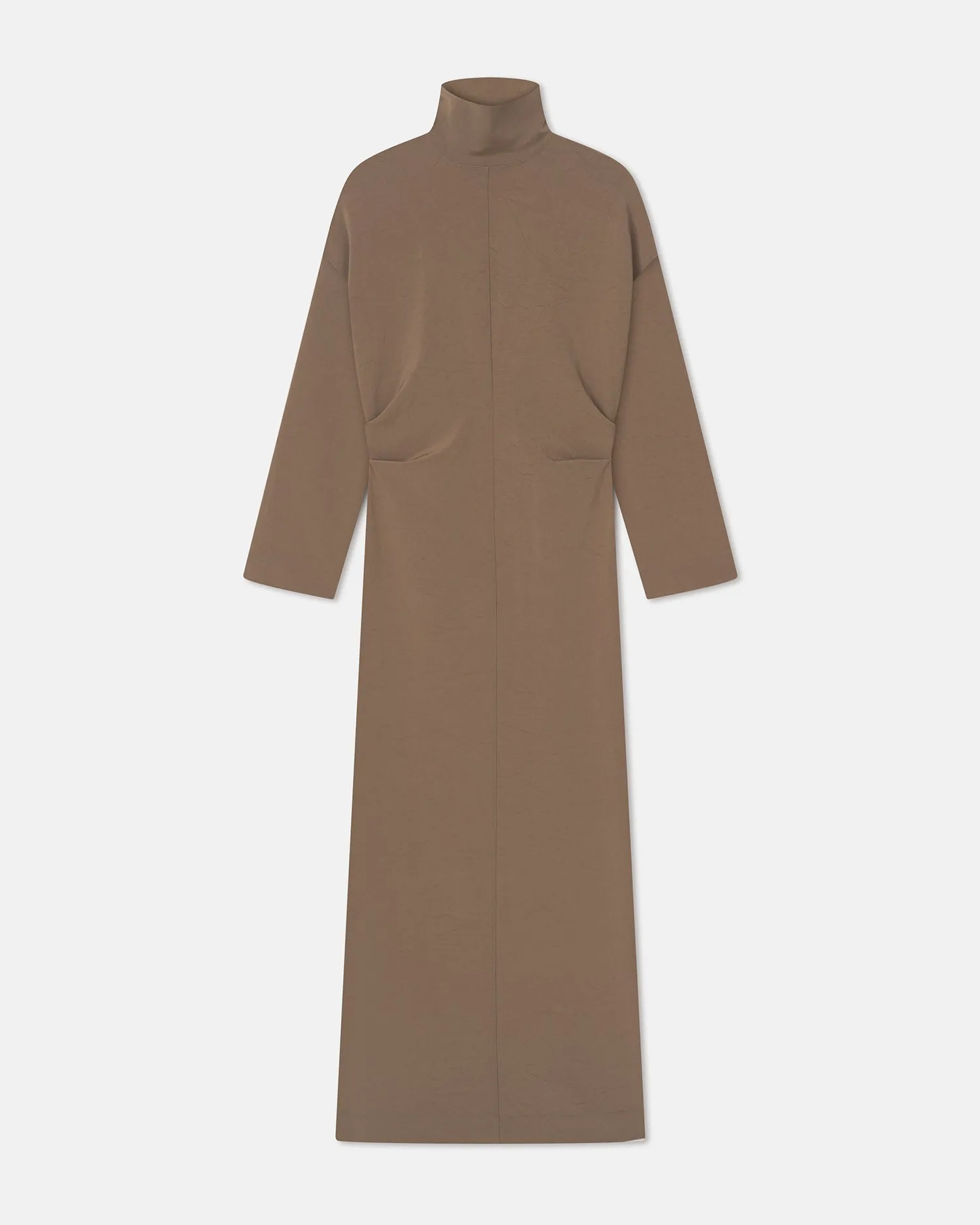 Jasmon - Draped Paper Jersey Turtleneck Dress - Brown Summer Ease Tiered Skirt