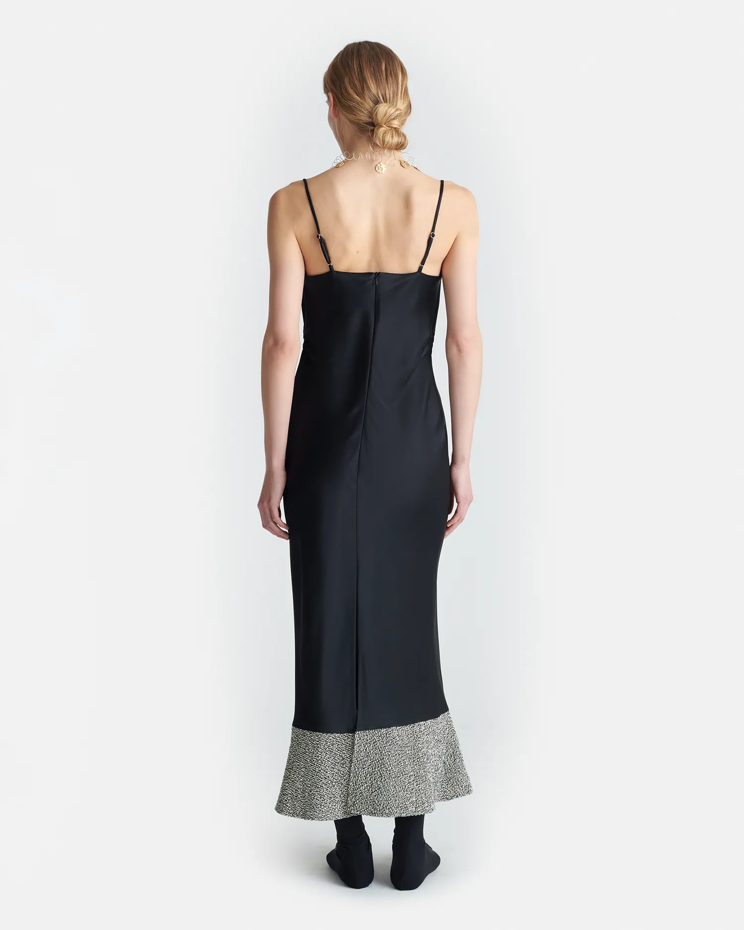 Ineke - Slip Satin and Loopback Cotton Dress - Black/Mouline Form Flow Capsule-Wardrobe