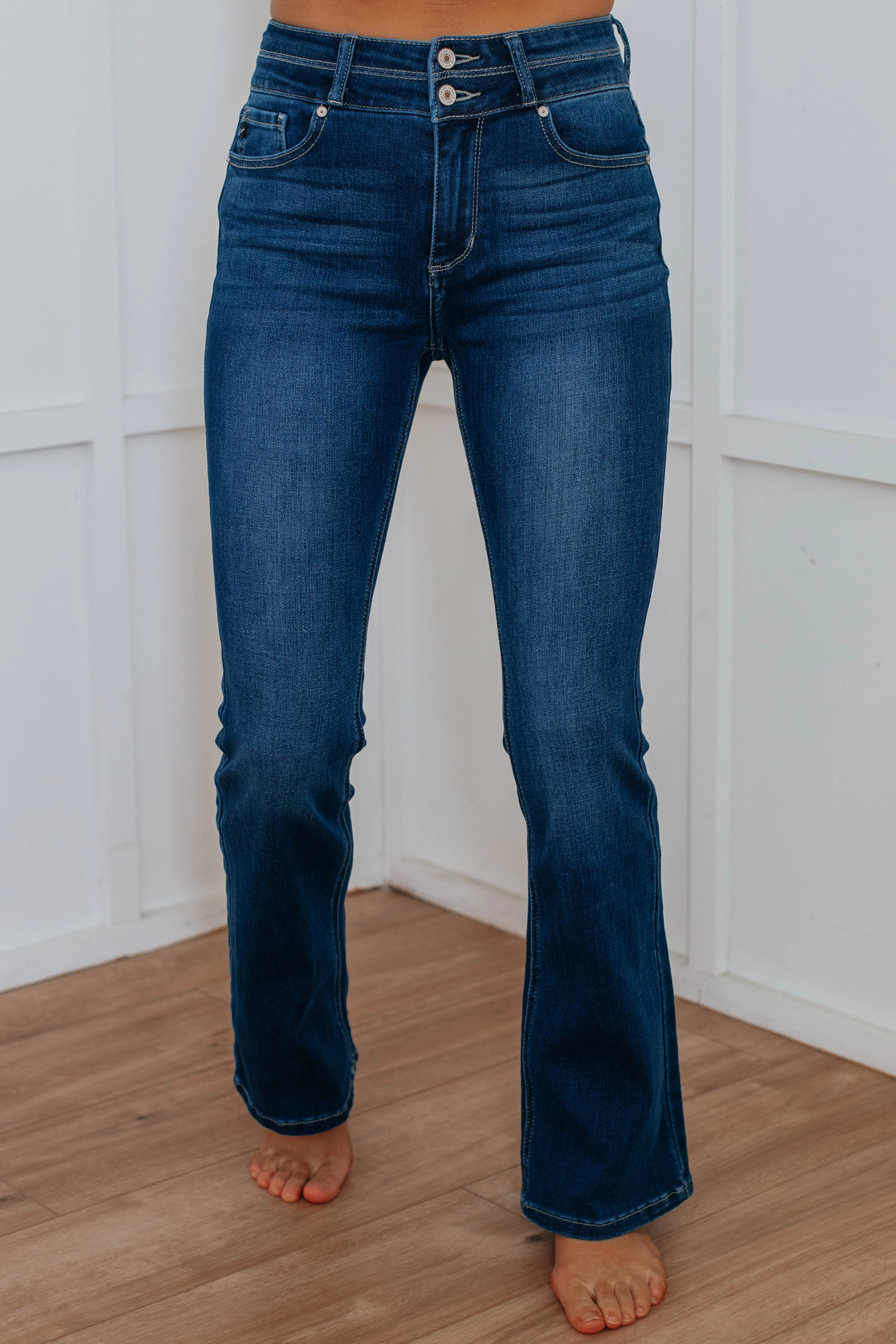 Relaxed Waist Fit Smooth Texture Rylan KanCan Jeans - Deep Blue