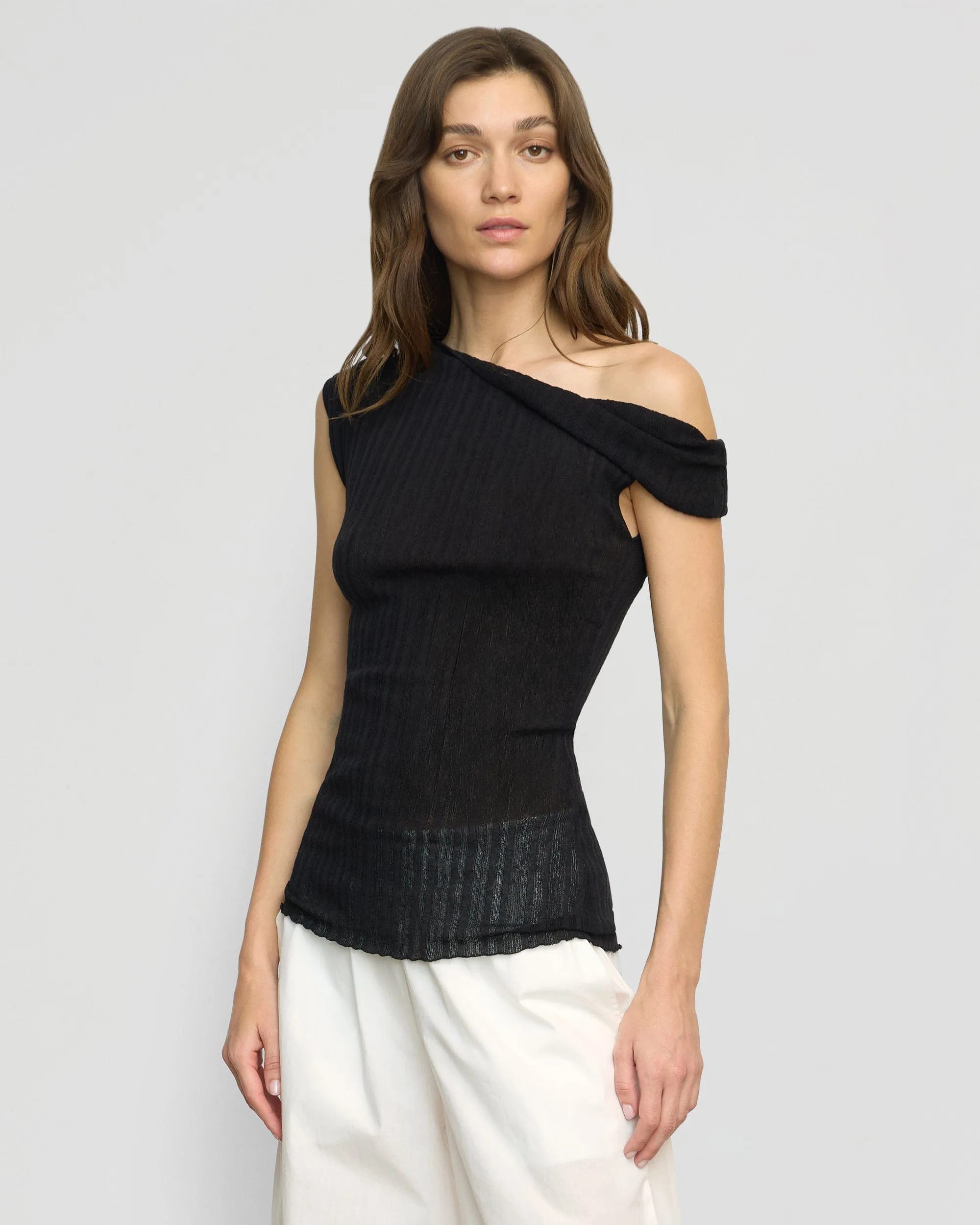 Saba Off-Shoulder Semi-Sheer Knit Top Comfy Style