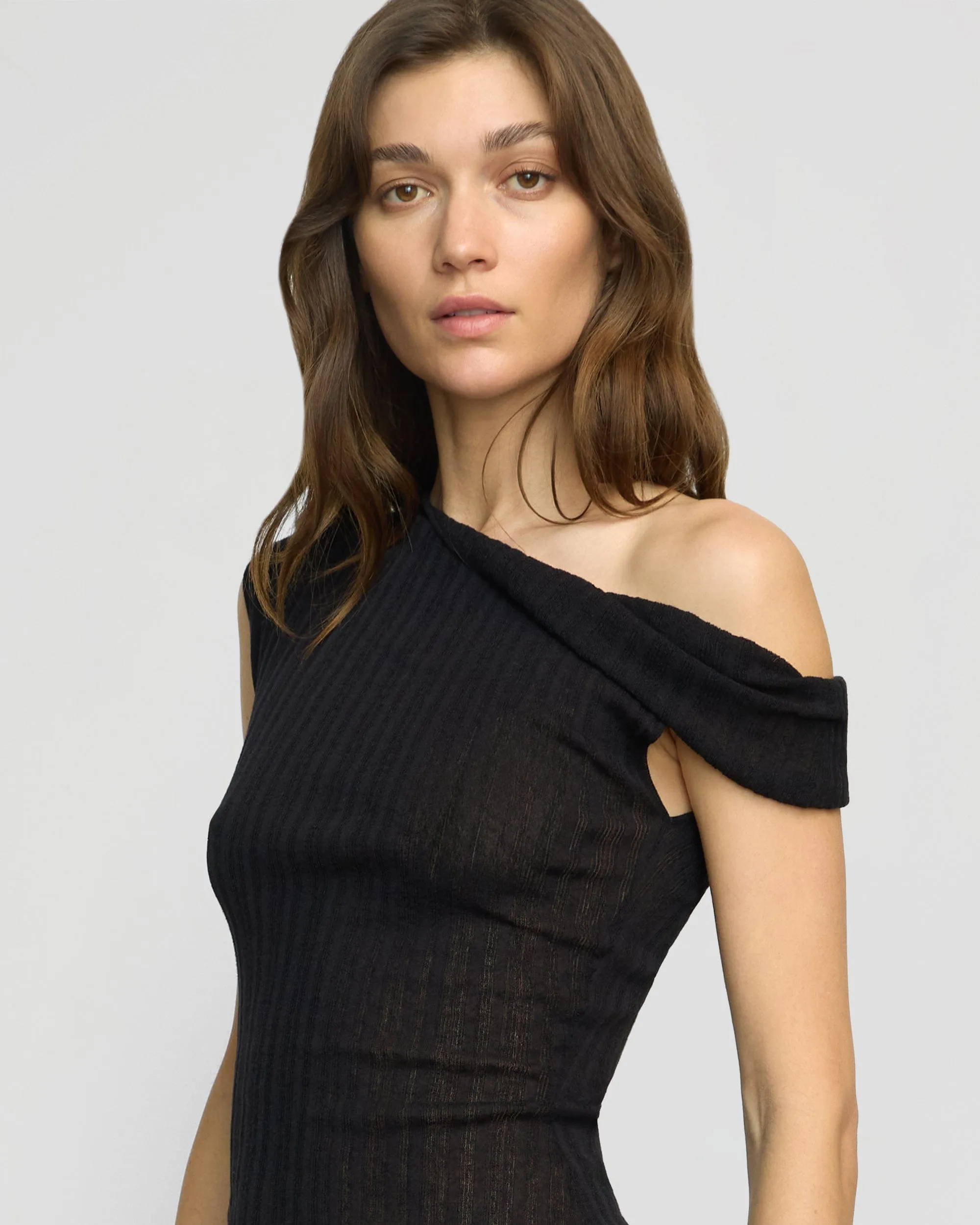 Saba Off-Shoulder Semi-Sheer Knit Top Everyday Comfort Wear