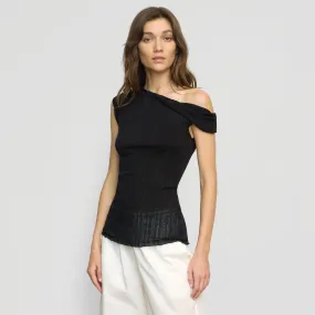 Relaxed Comfort Design Sustainable Sourcing Certified Saba Off-Shoulder Semi-Sheer Knit Top