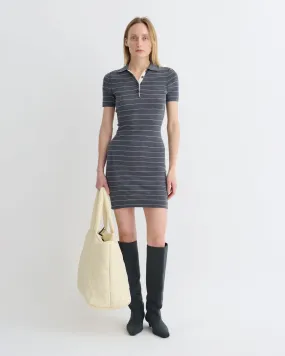 Relaxed and Effortless Safiyah - Striped Terry Merino Mini Dress - Grey Stripe