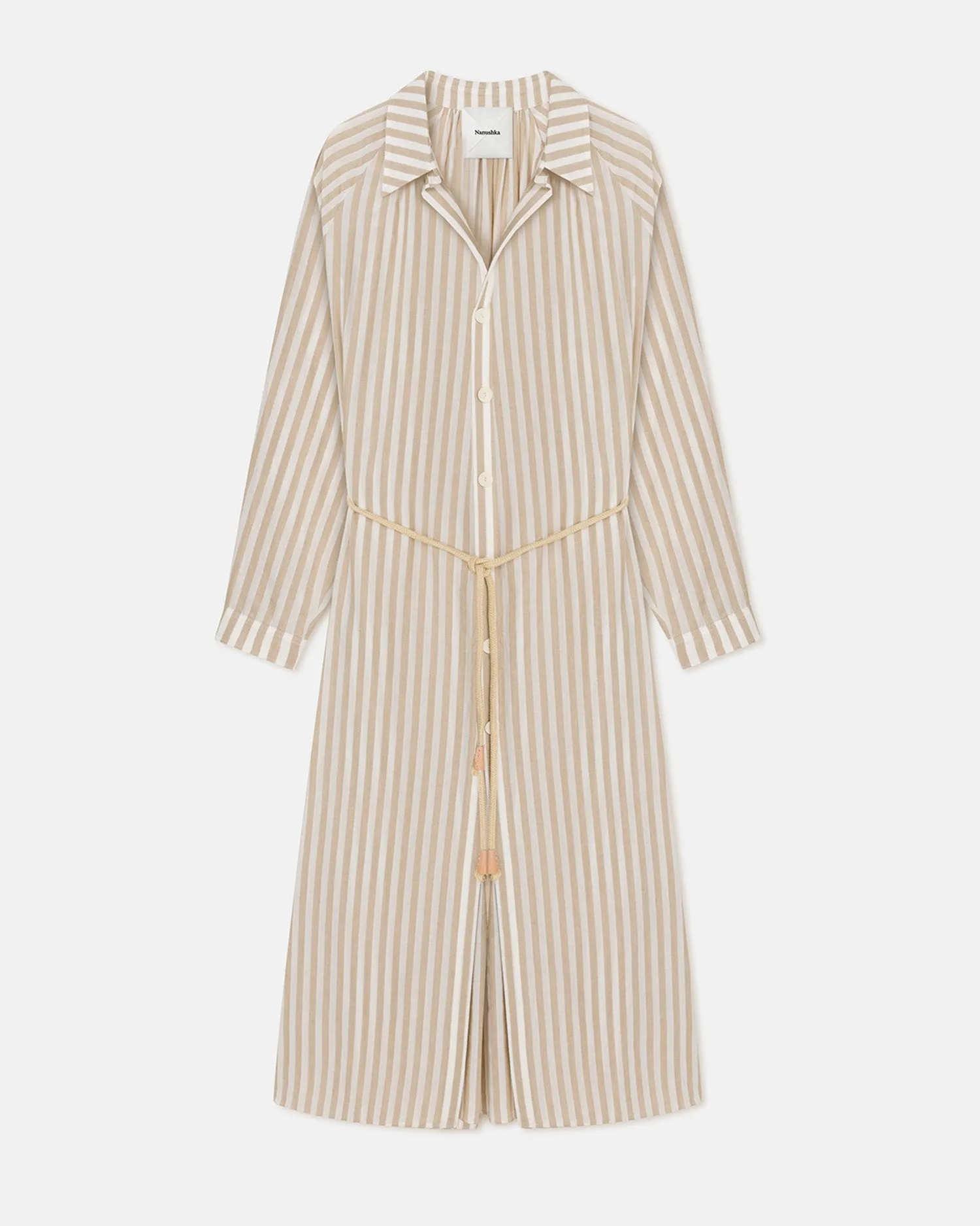 Neutral Feel Sakura - Striped Linen Maxi Dress - Beige