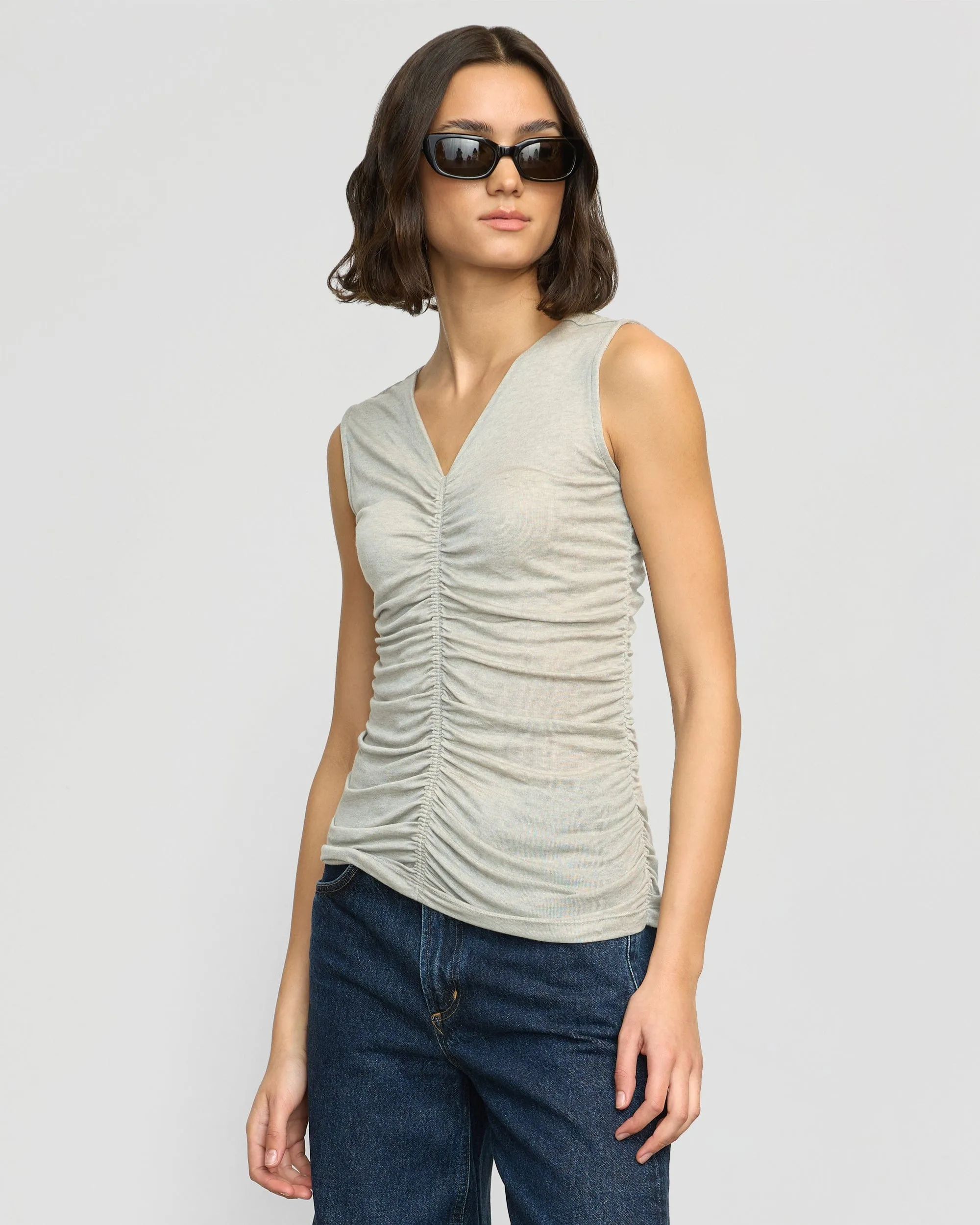 Saleha Ruched-Front Sleeveless Tank Comfortable texture Moisture Wicking Technology