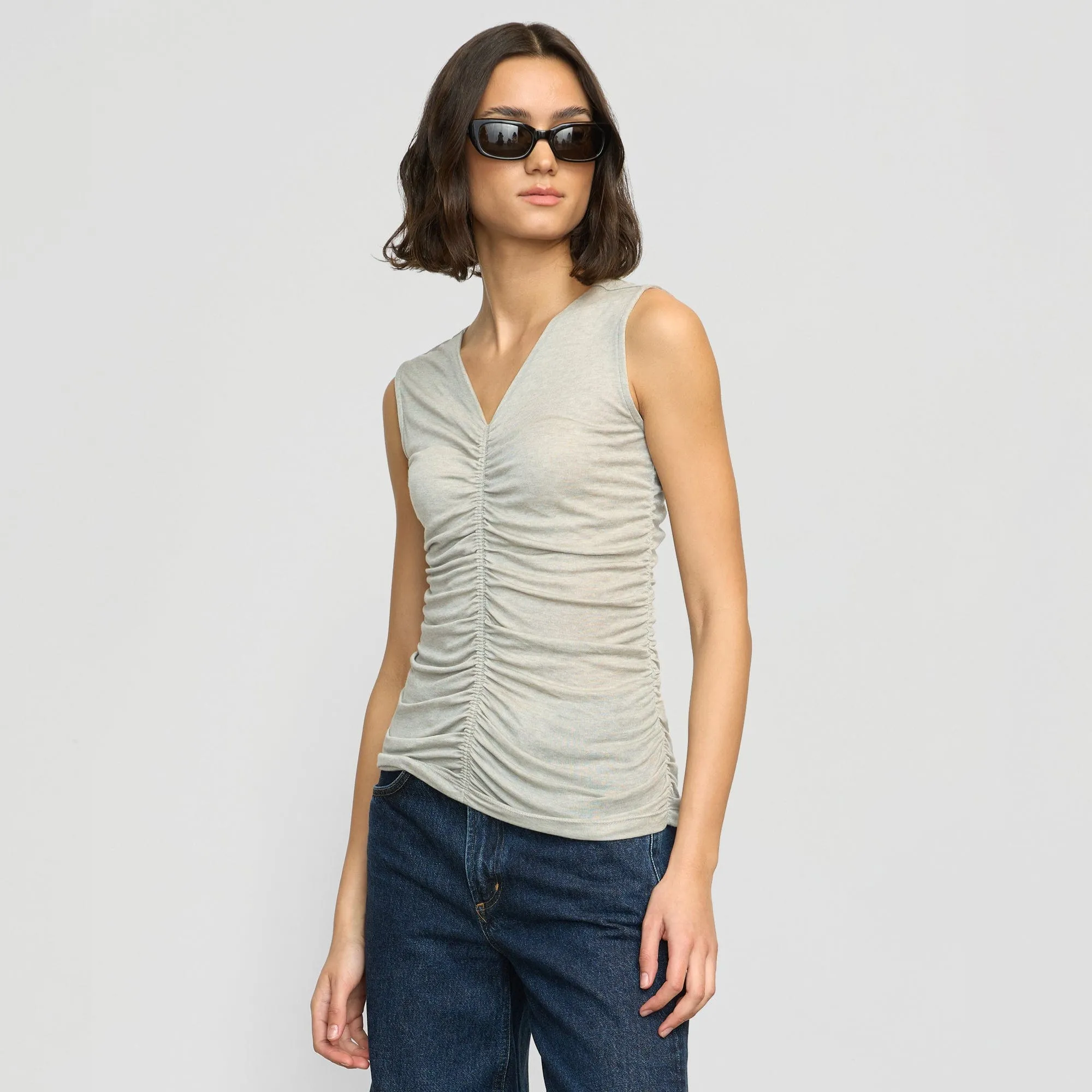 Pocket Reinforcement suitable for all genders Saleha Ruched-Front Sleeveless Tank