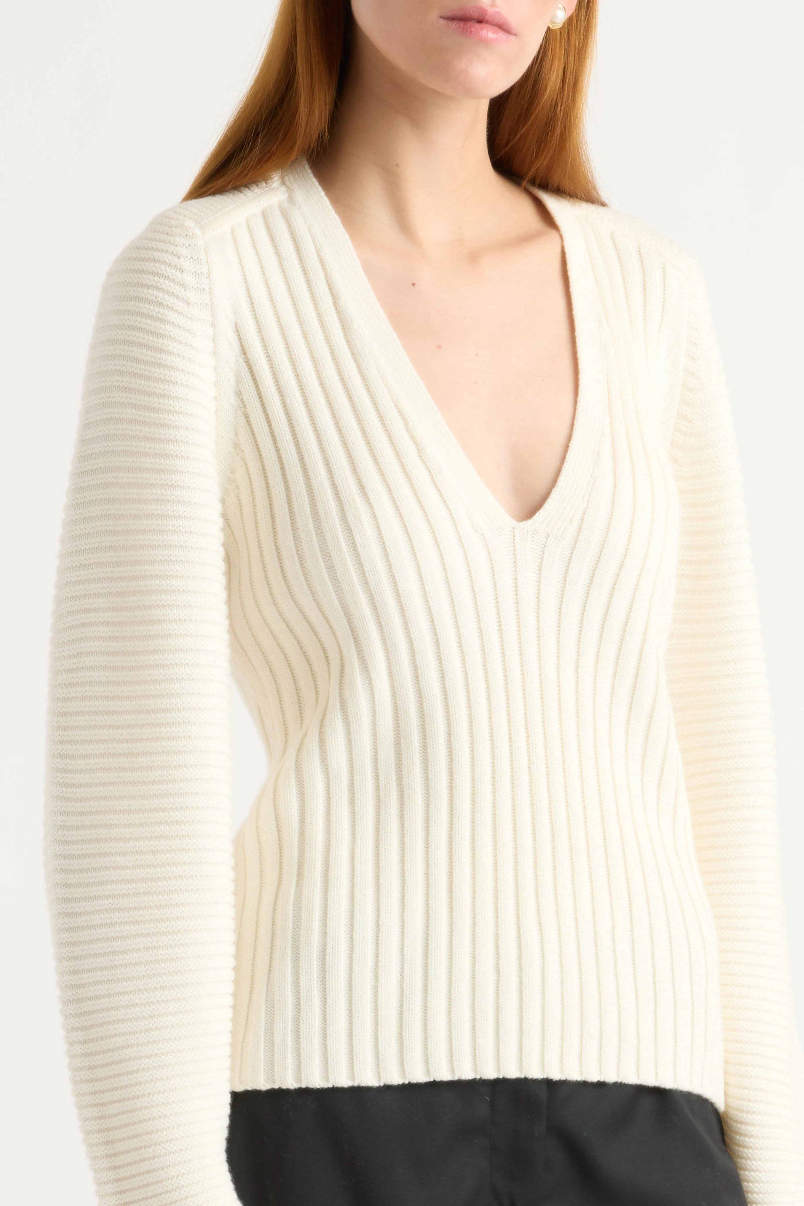 Trendy Knitwear Knit Comfort Sanne Ottoman-Knit V-Neck Sweater