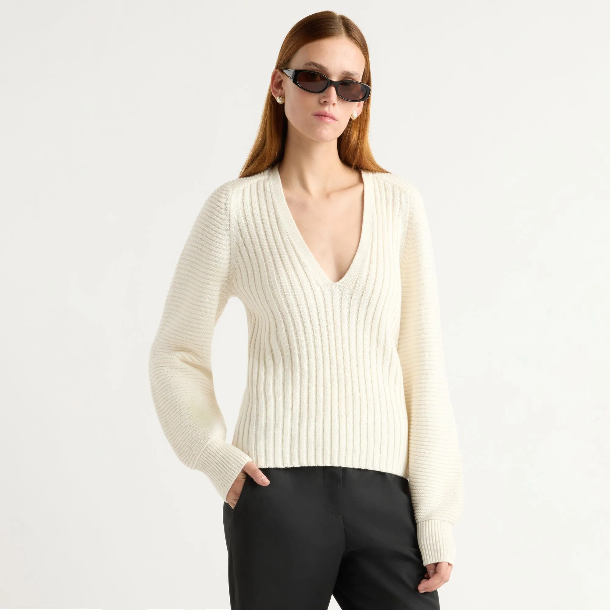 Sanne Ottoman-Knit V-Neck Sweater All Day Comfort