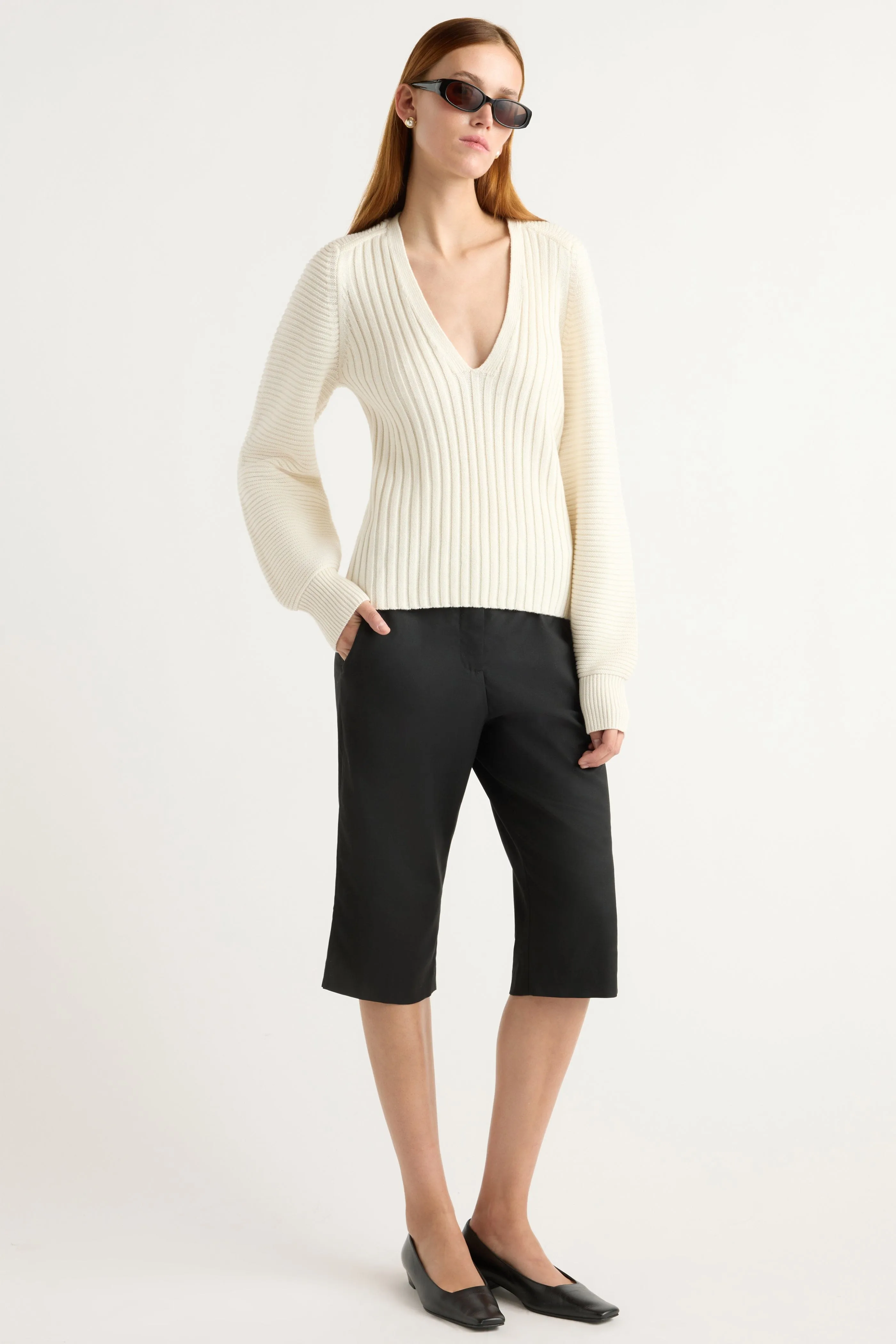 Knitted Look Stylish Layer Sanne Ottoman-Knit V-Neck Sweater