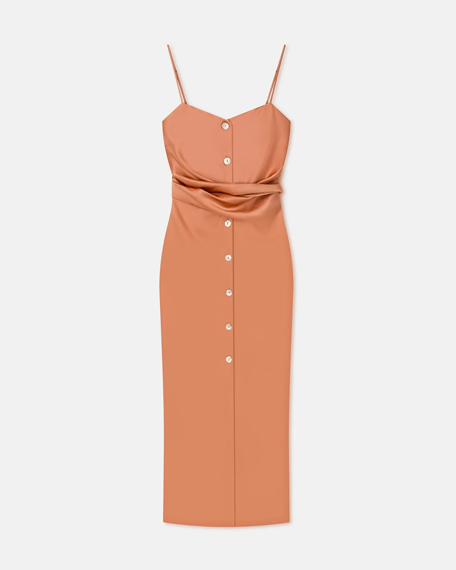 Celebration Wear Sayan - Draped Slip Satin Midi Dress - Apricot