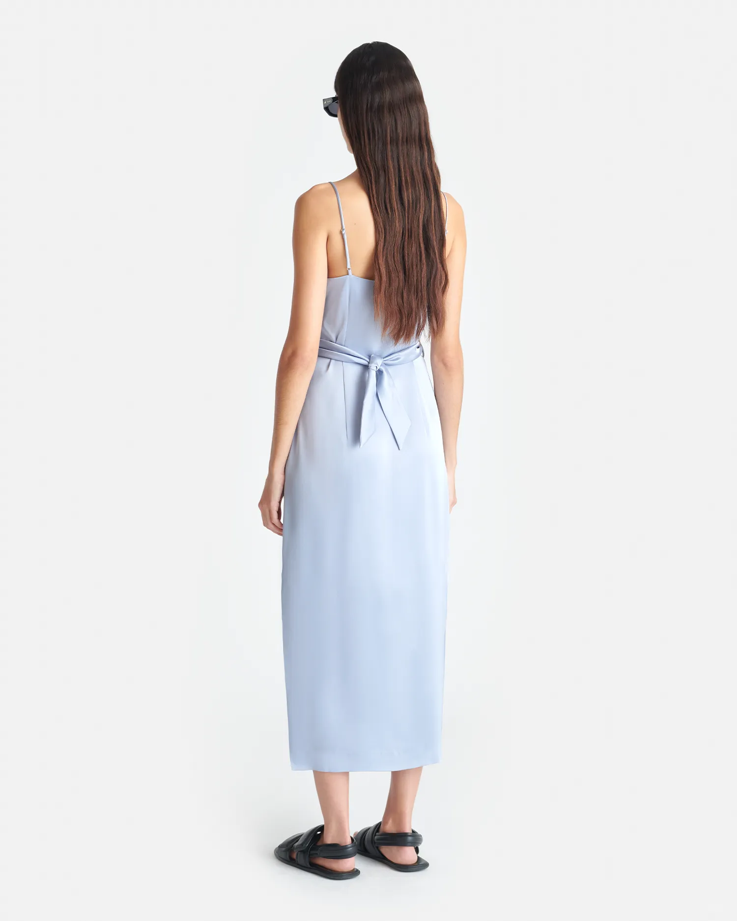 Chic Wear Easy Layers Sayan - Draped Slip Satin Midi Dress - Ice Blue