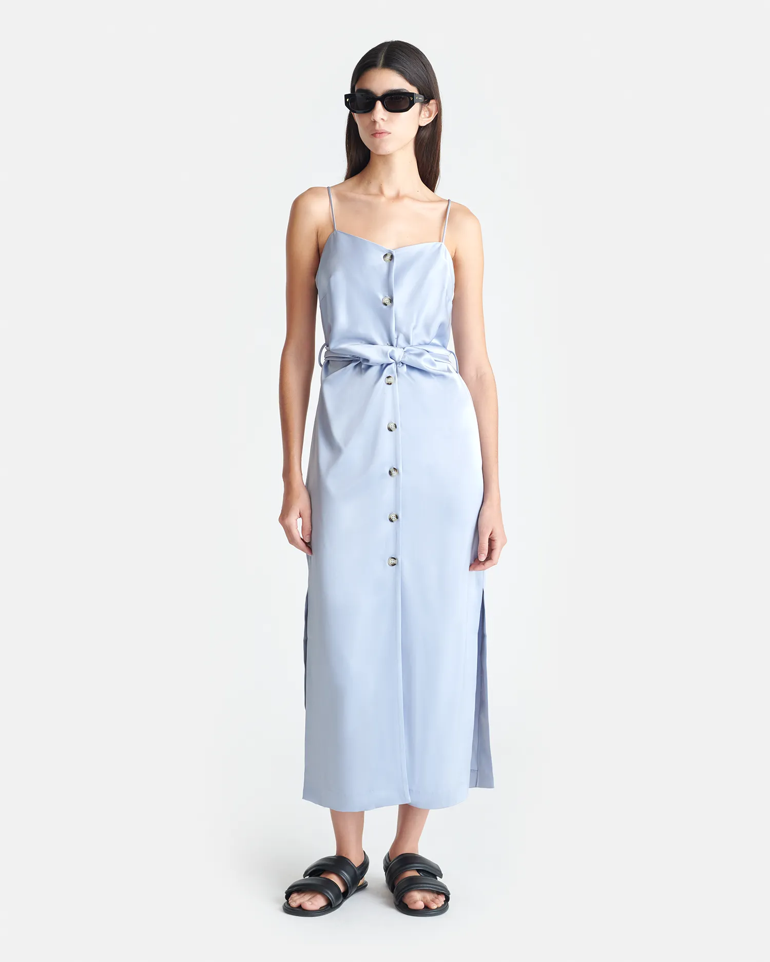 Sayan - Draped Slip Satin Midi Dress - Ice Blue Event Glow