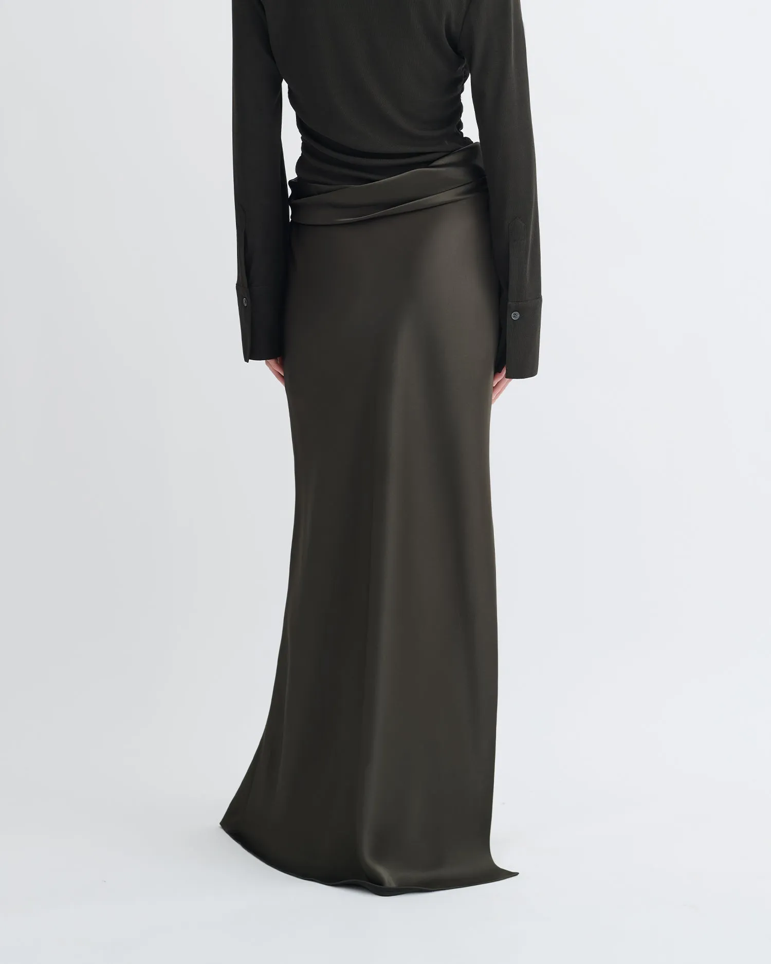 Earth Colors Scylla - Mesh Jersey and Slip Satin Dress - Dark Green/Anthracite