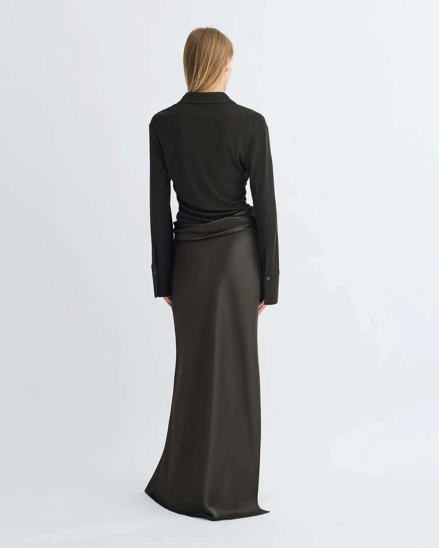Scylla - Mesh Jersey and Slip Satin Dress - Dark Green/Anthracite Timeless Soft Vibrant Look