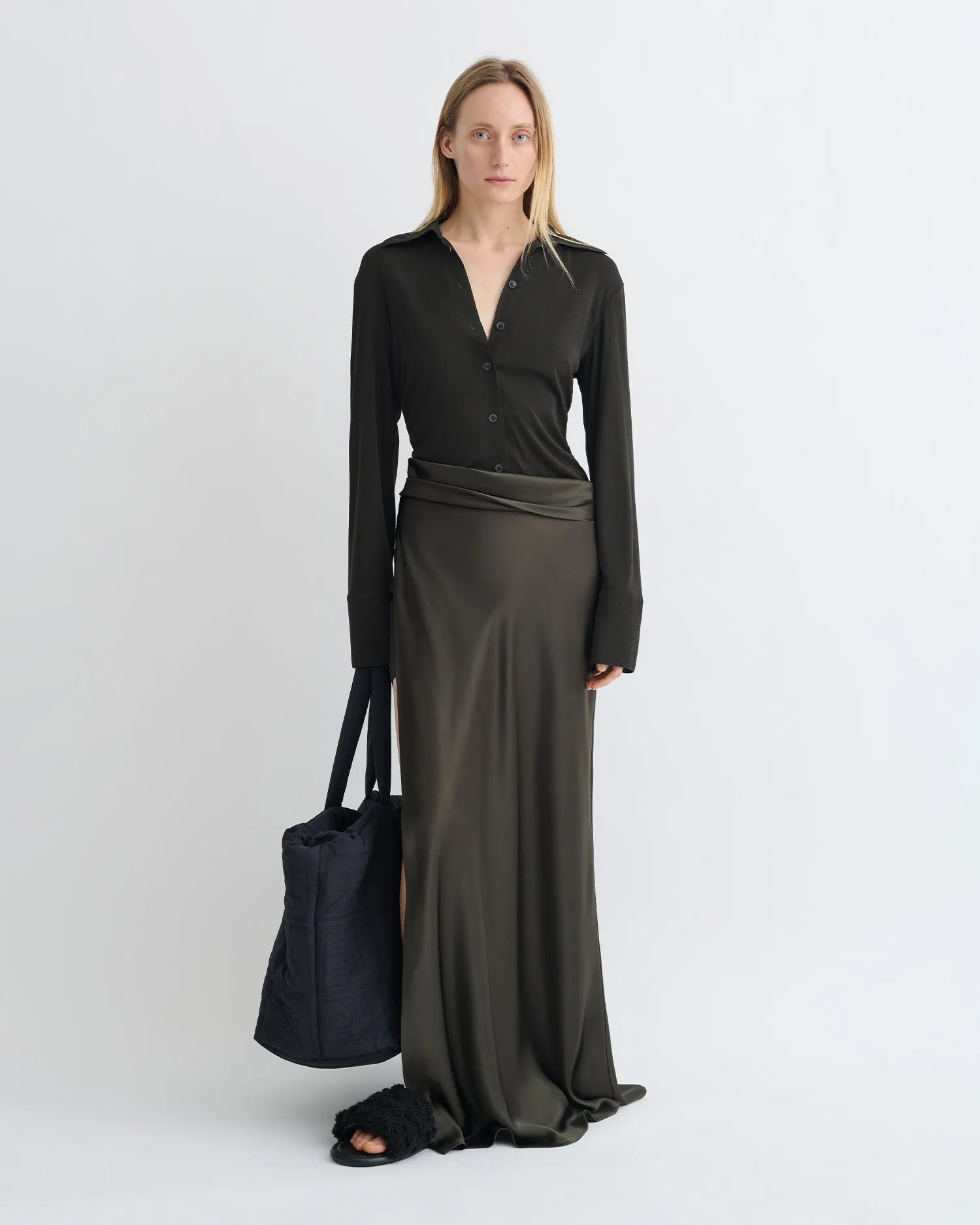 Scylla - Mesh Jersey and Slip Satin Dress - Dark Green/Anthracite Versatile Design Fit Choice