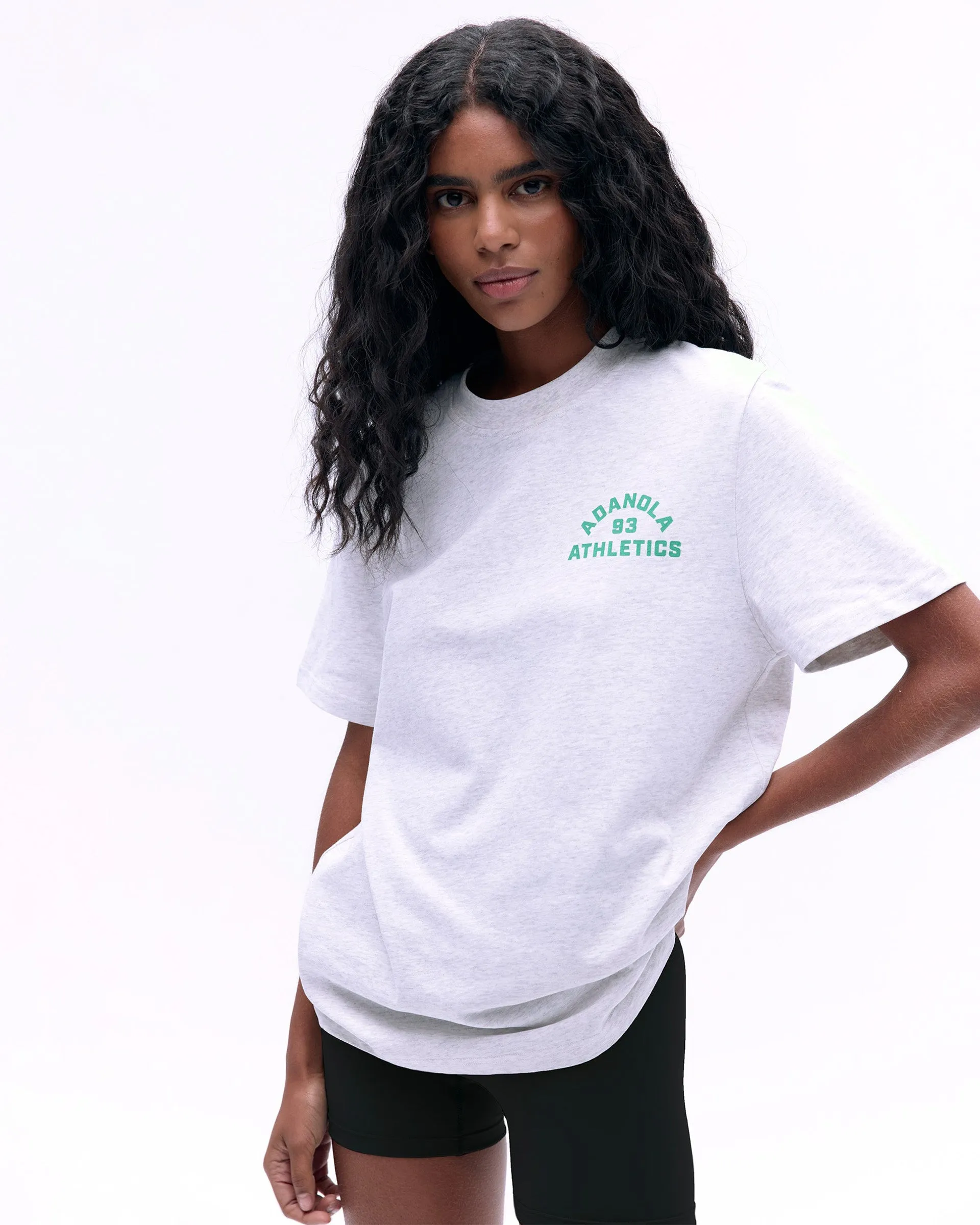 Multi Panel Construction Campus Short Sleeve Oversized T-shirt - Light Grey Melange/Jade Green