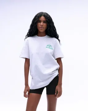 Softened Edges FoldableFeature Campus Short Sleeve Oversized T-shirt - Light Grey Melange/Jade Green