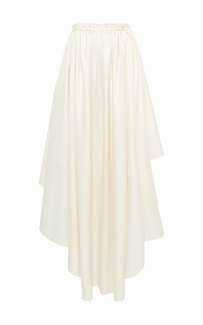 Fashion Combo Dea Pleated Maxi Skirt in Ivory Virgin Wool Silk Linen
