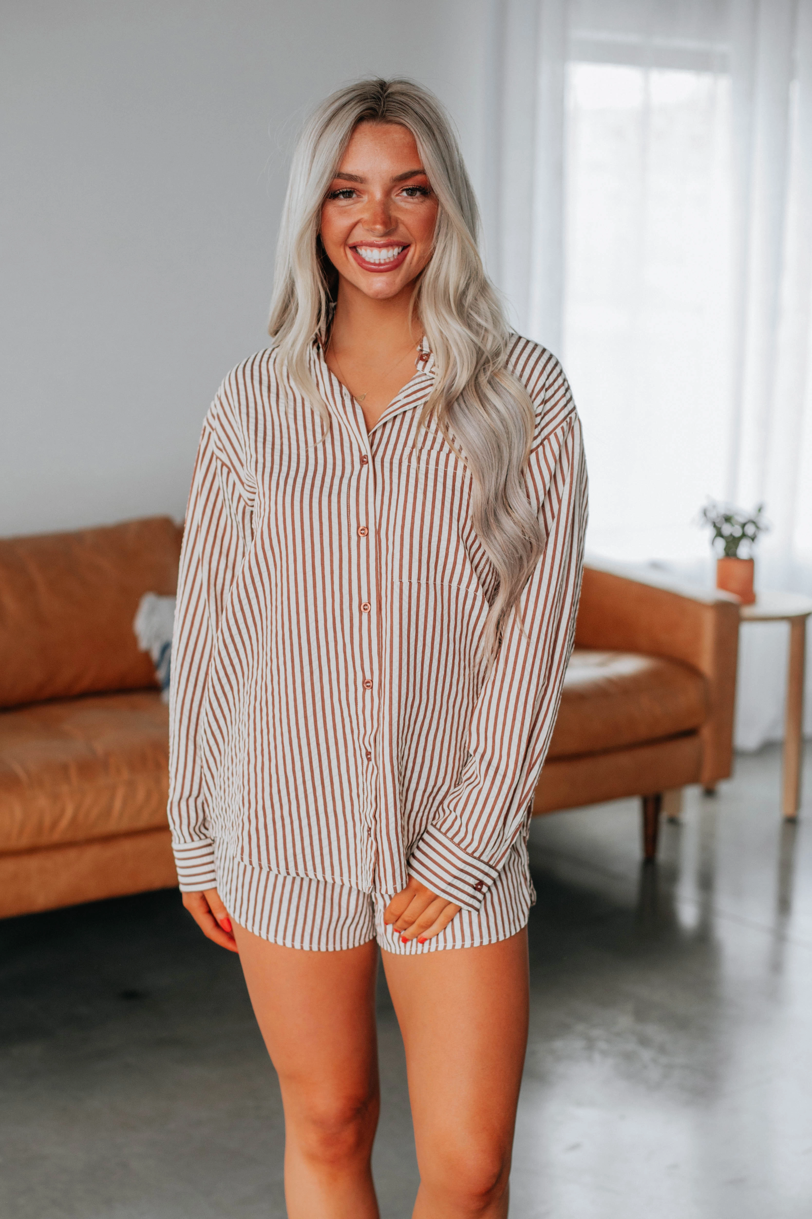 Reni Striped Shorts Lounge Fit Sweat Wicking Fabric