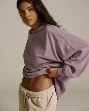 Washed Long Sleeve Oversized T-shirt - Dusk Purple Sustainable Production Methods Reinforced Hems