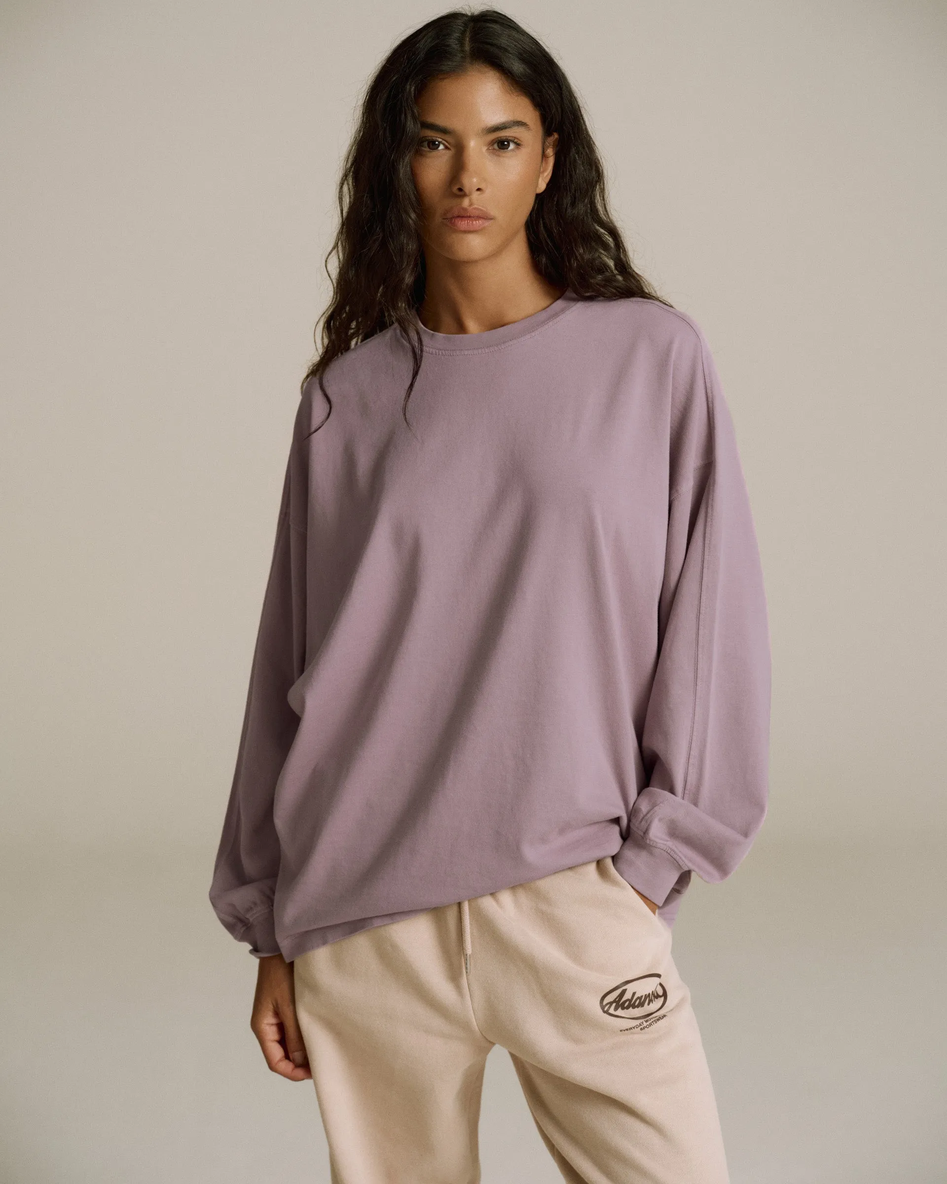 Washed Long Sleeve Oversized T-shirt - Dusk Purple HighNeckCut