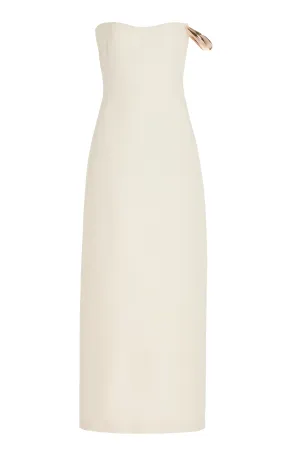 Anica Maxi Dress in Ivory Wool Silk Cady Layered Volume