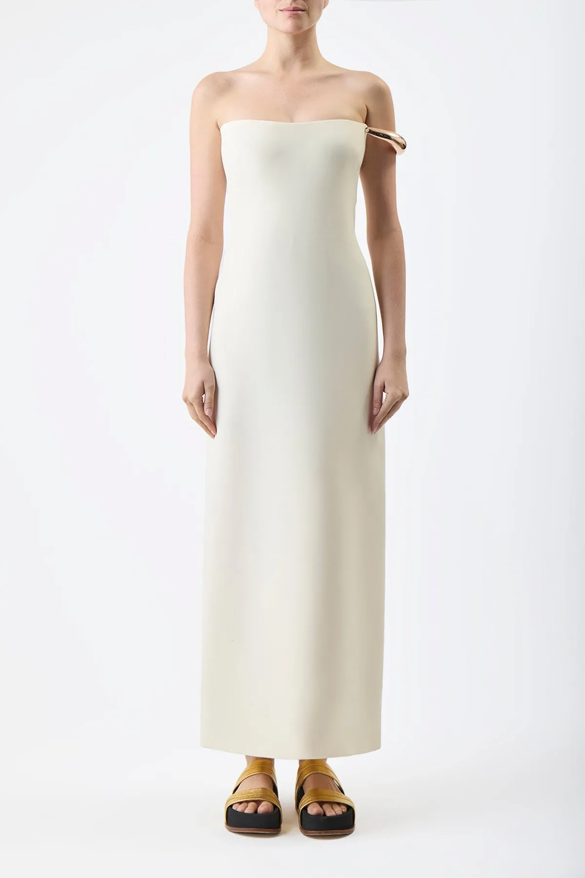 MultiPurposePockets Anica Maxi Dress in Ivory Wool Silk Cady