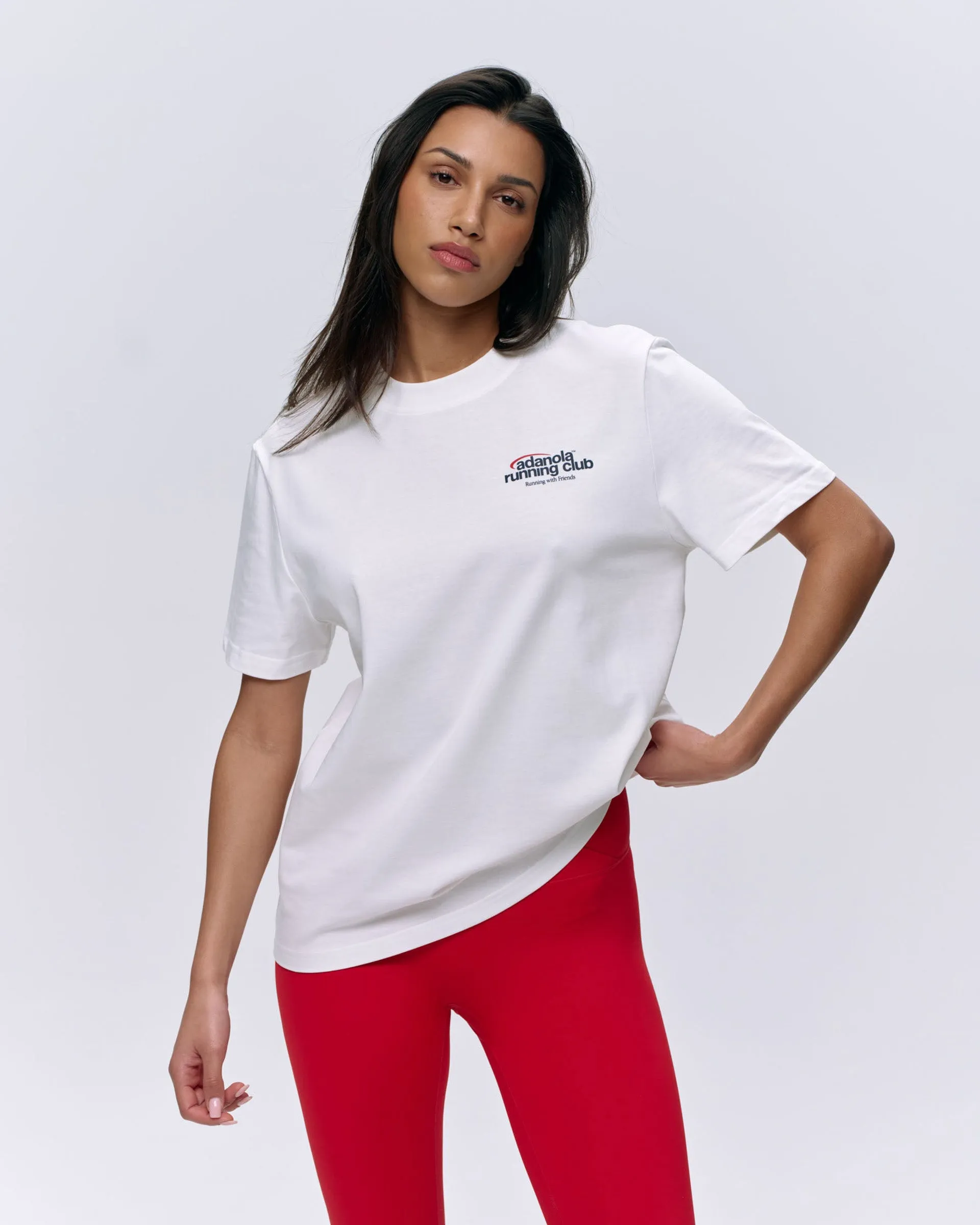 BreathableFabricTech Placket Detailing Adanola Running Short Sleeve Oversized T-shirt - White/Classic Red