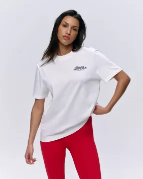 Adanola Running Short Sleeve Oversized T-shirt - White/Classic Red Contrast Topstitching Detail