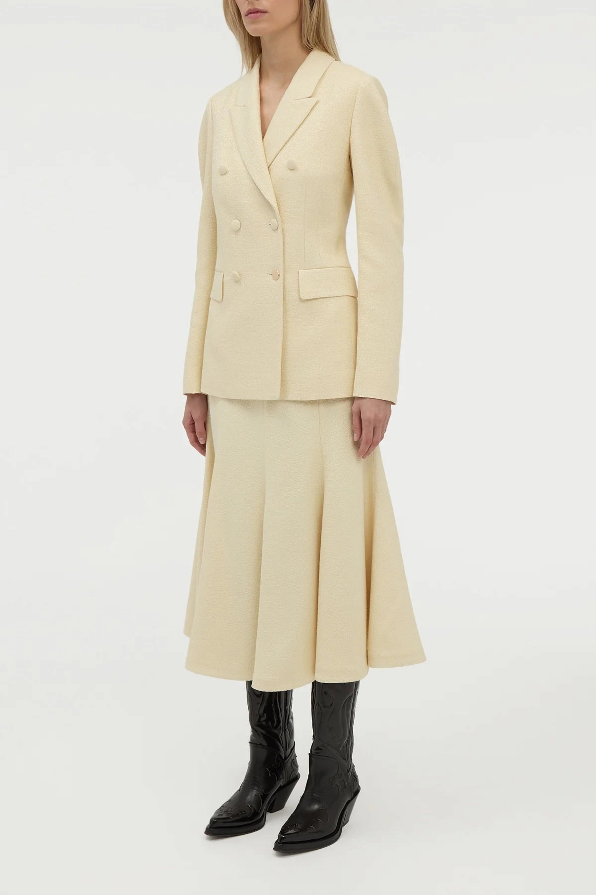 Selma Maxi Skirt in Ivory Silk Tweed Seamless Design