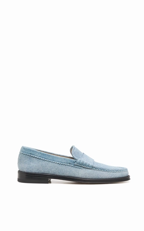 Path Wide Seren Loafer in Light Blue Suede Denim
