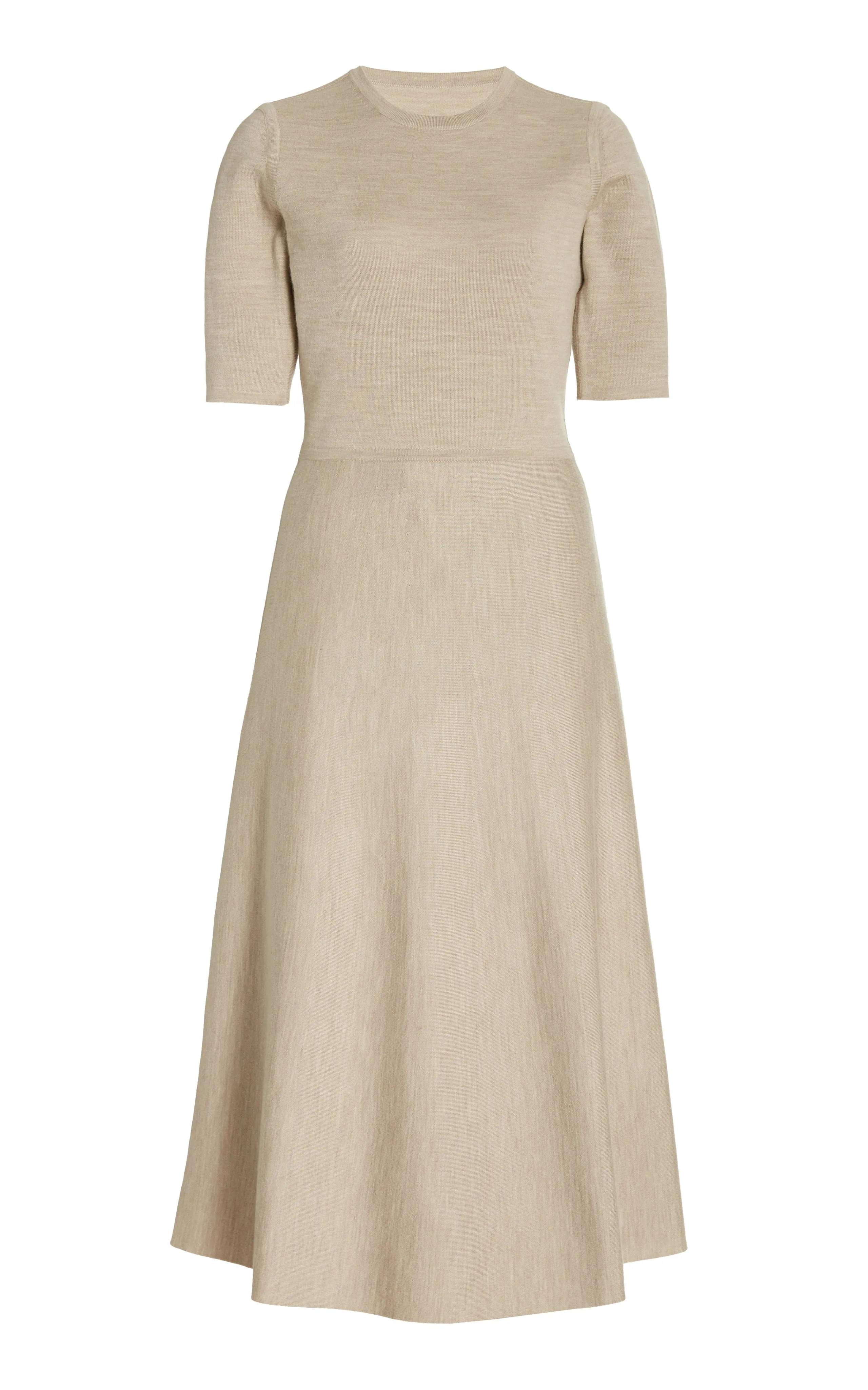 Seymore Knit Midi Dress in Oatmeal Merino Wool Cashmere Sleek Volume