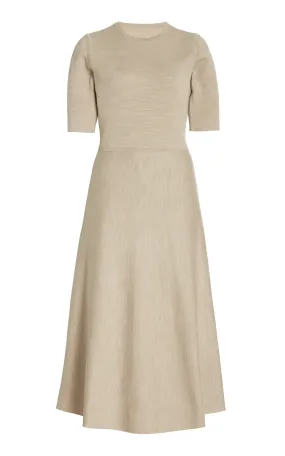 Seymore Knit Midi Dress in Oatmeal Merino Wool Cashmere Sleek Volume