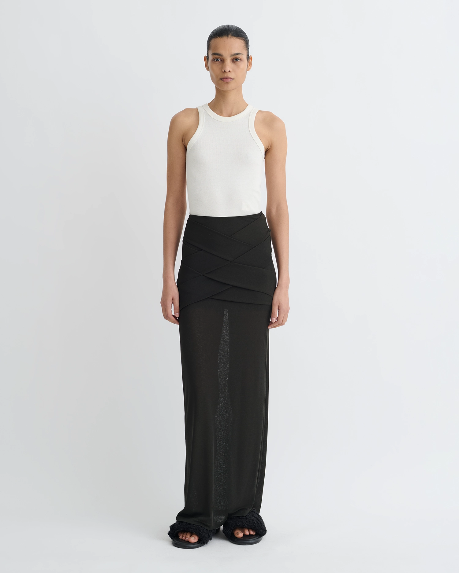 Shanda - Draped Mesh Jersey Maxi Skirt - Anthracite Laid Back Look