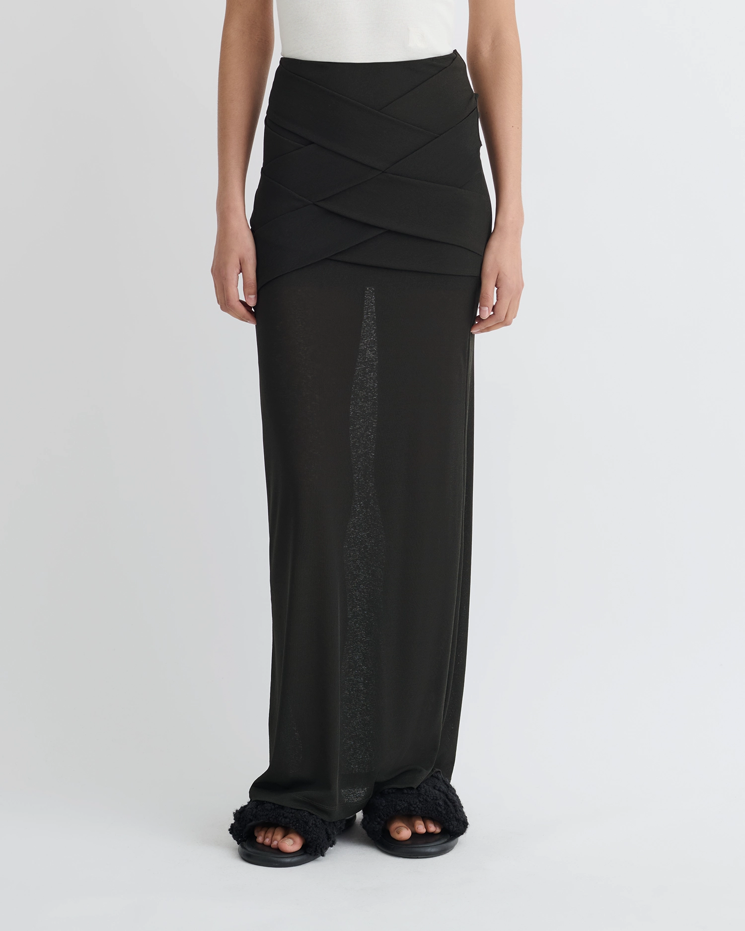 Non Restrictive Boutique Exclusive Shanda - Draped Mesh Jersey Maxi Skirt - Anthracite