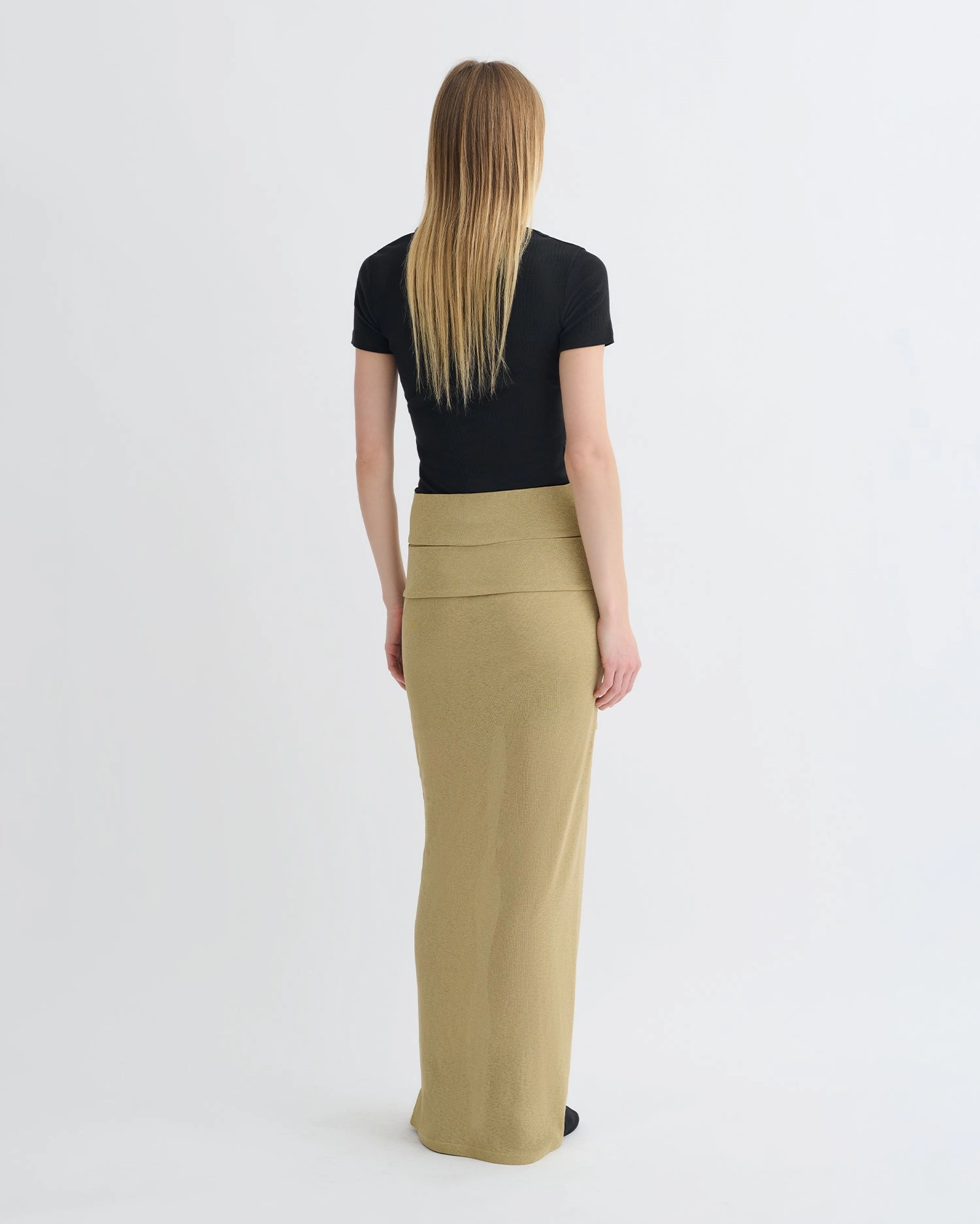 Shanda - Draped Mesh Jersey Maxi Skirt - Sand Classic Choice Split hem