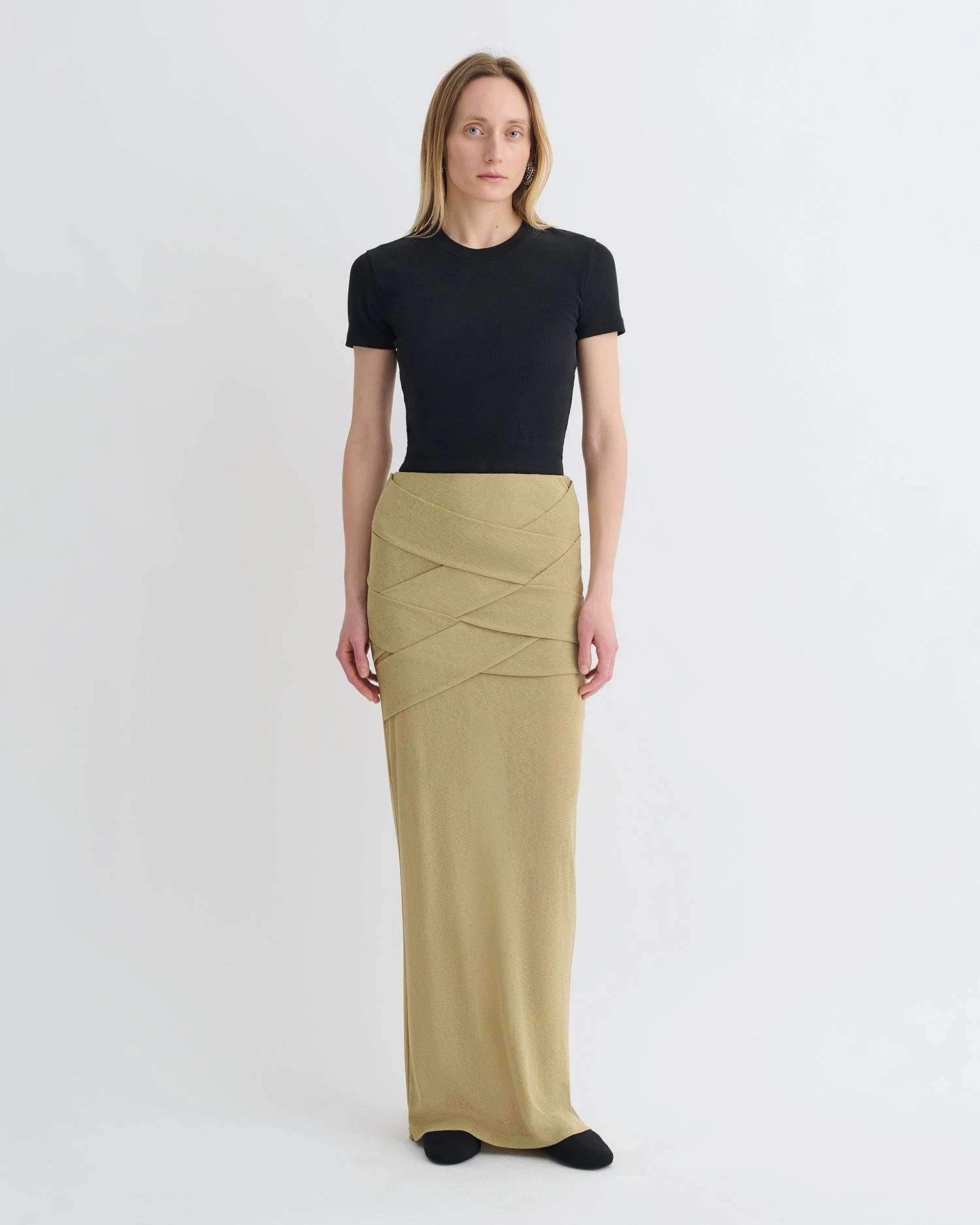 Shanda - Draped Mesh Jersey Maxi Skirt - Sand City Ready Invisible Seams